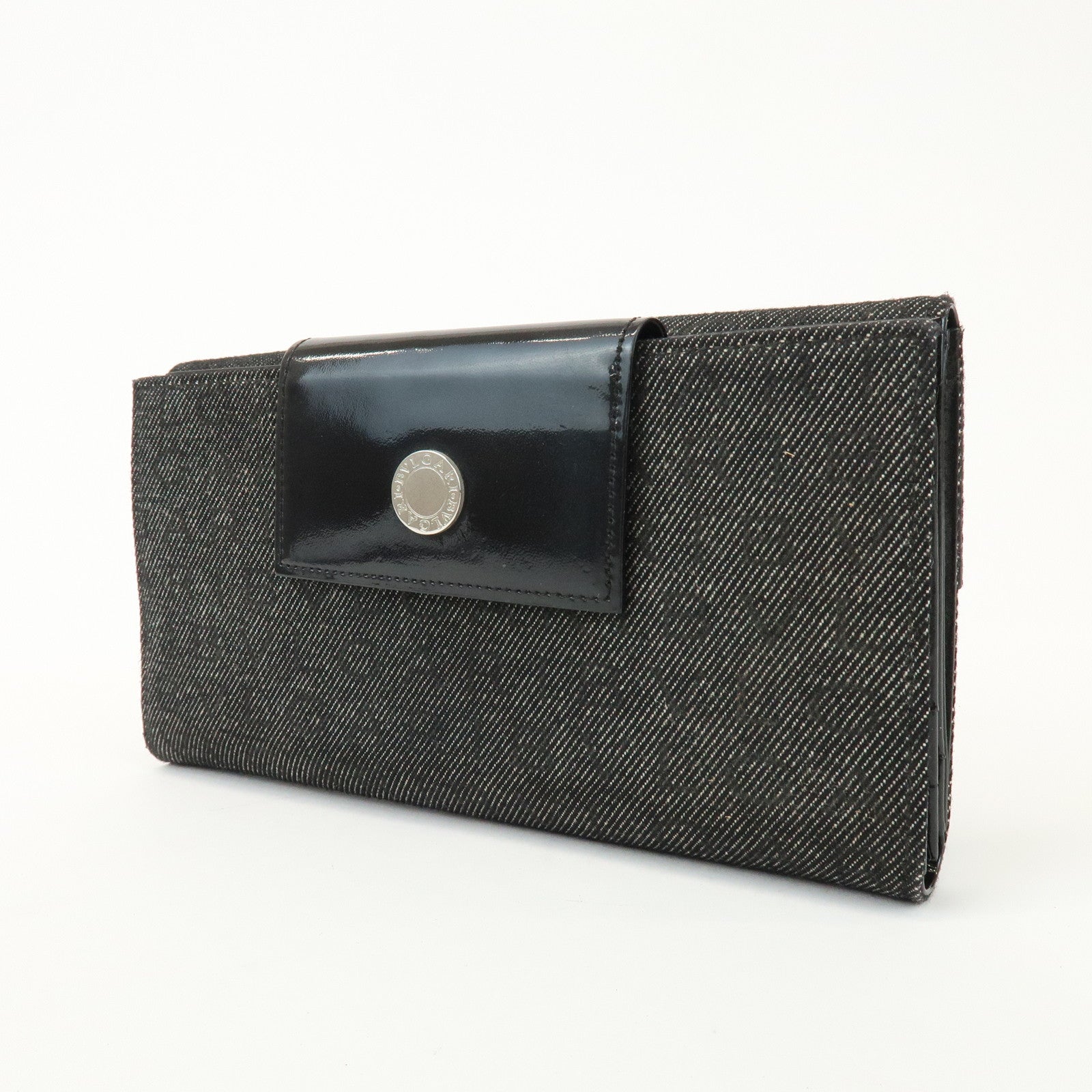 BVLGARI Logo Mania Canvas Leather Bi-fold Long Wallet Black