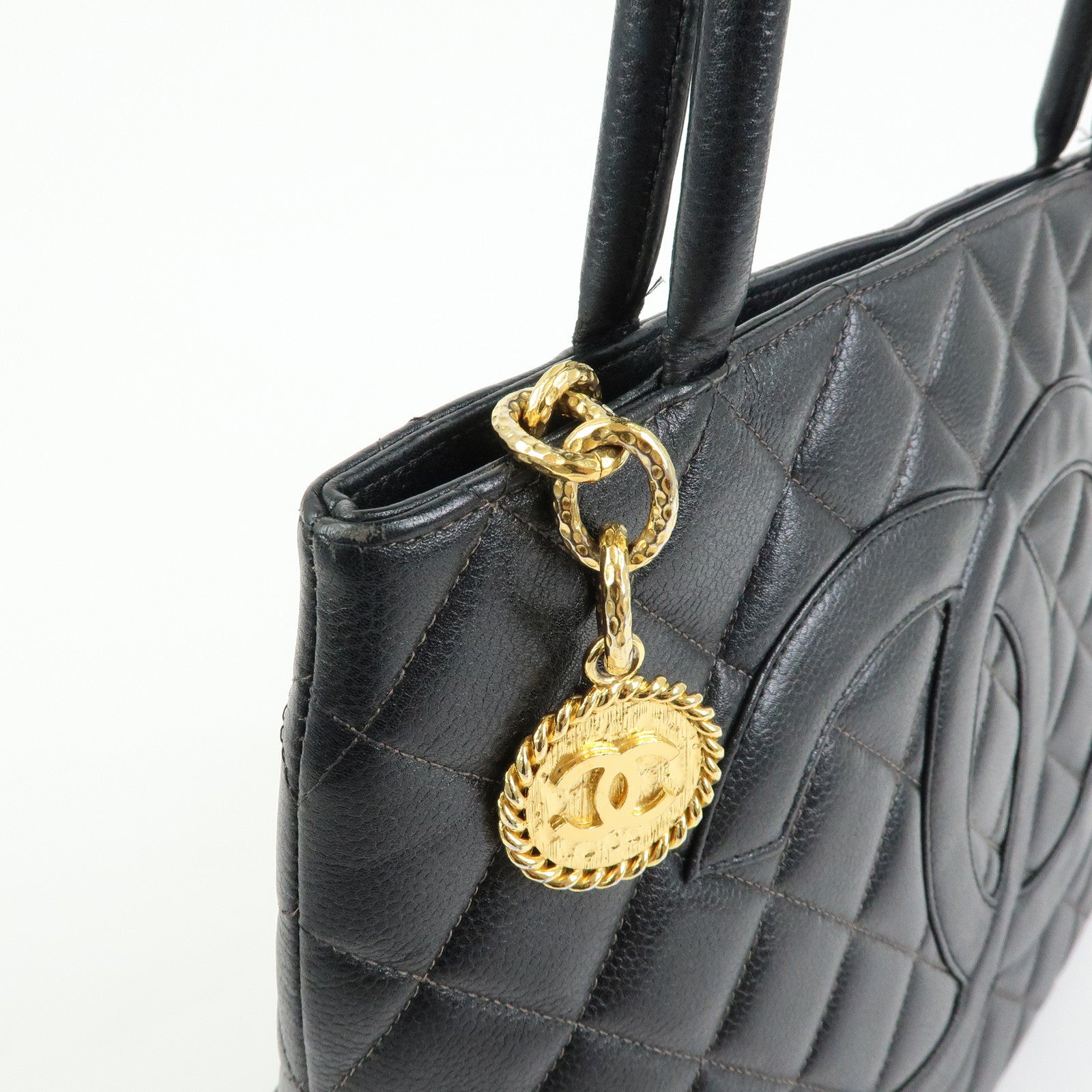 CHANEL Matelasse COCO Mark Medallion Tote Bag Hand Bag Black A01804