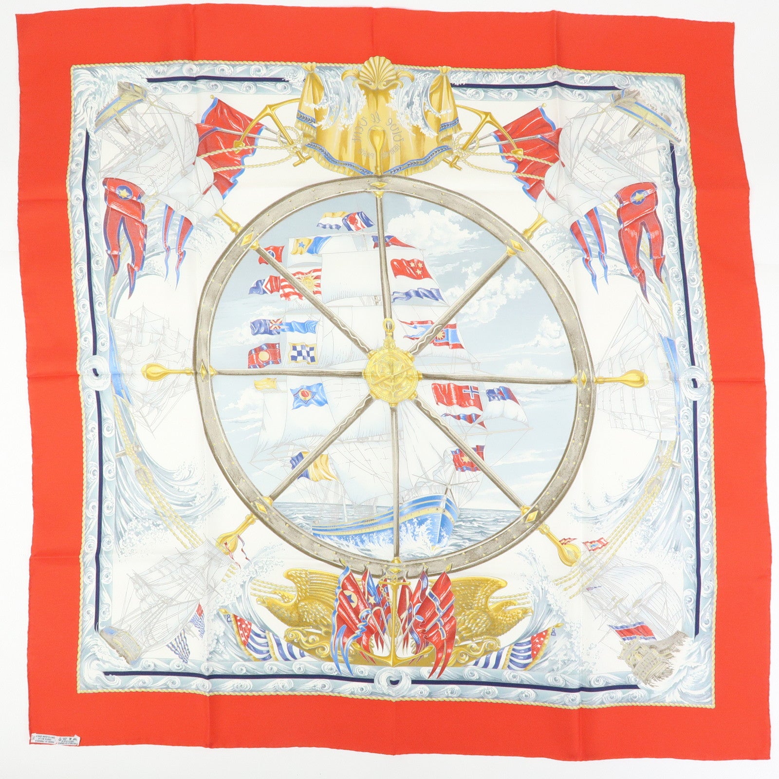 HERMES Carre 90 Silk 100% Scarf VIVE LE VENT Red White
