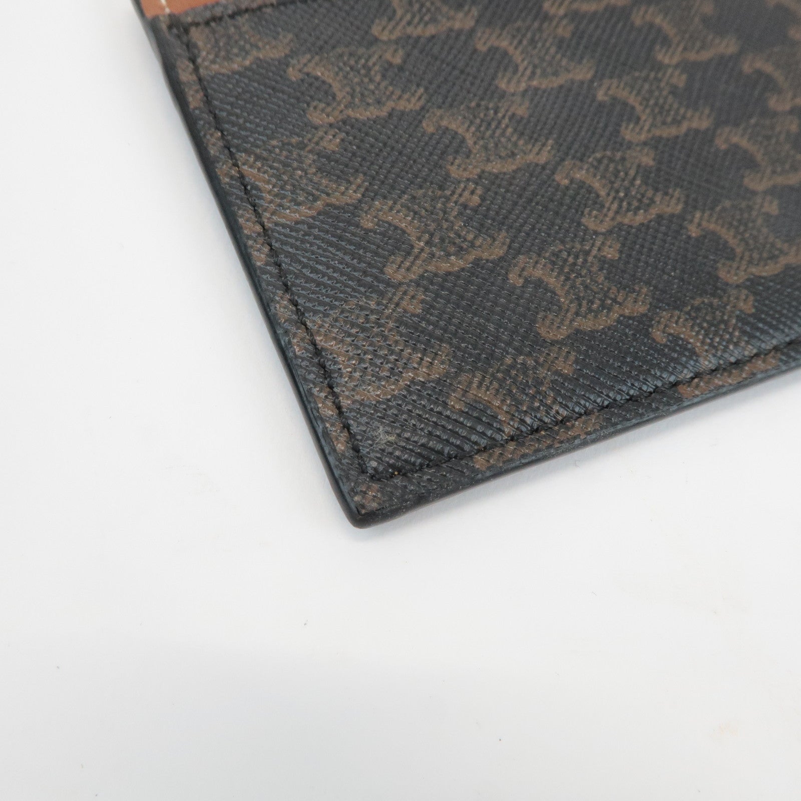 CELINE Leather Canvas Triomphe Card Case Black Brown 10B702CLY