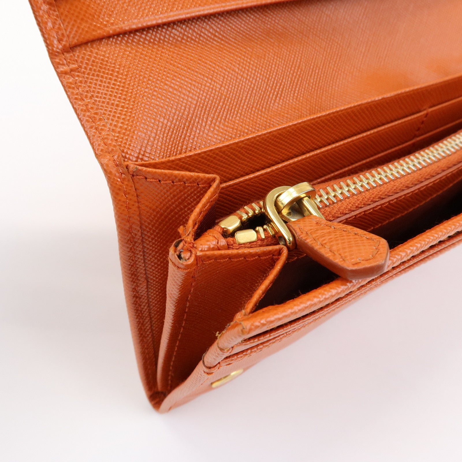 PRADA Saffiano Leather Ribbon Flap Long Wallet Orange 1M1132