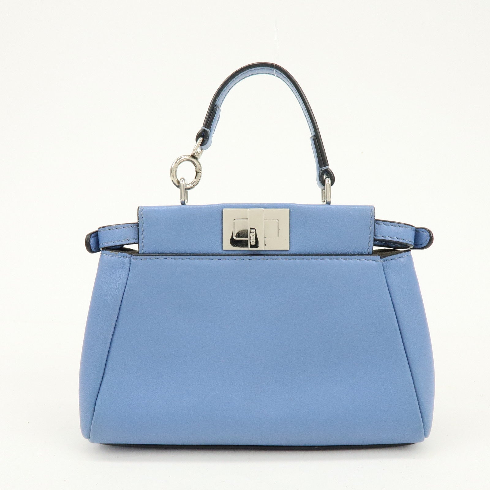 FENDI Micro Peekaboo Leather 2Way Bag Hand Shoulder Bag Blue 8M0355