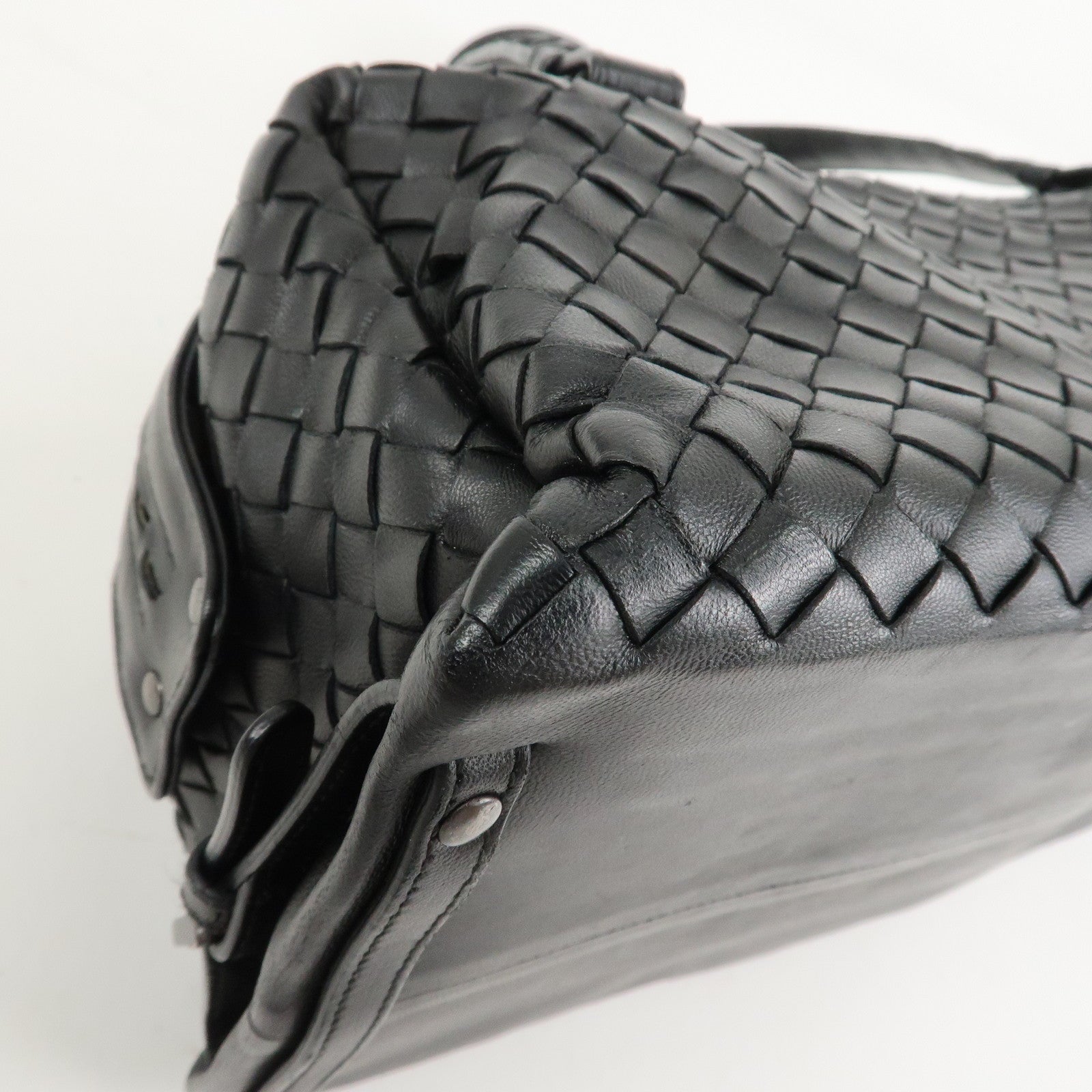 BOTTEGA VENETA Intrecciato Leather Boston Bag Hand Bag Black 145121