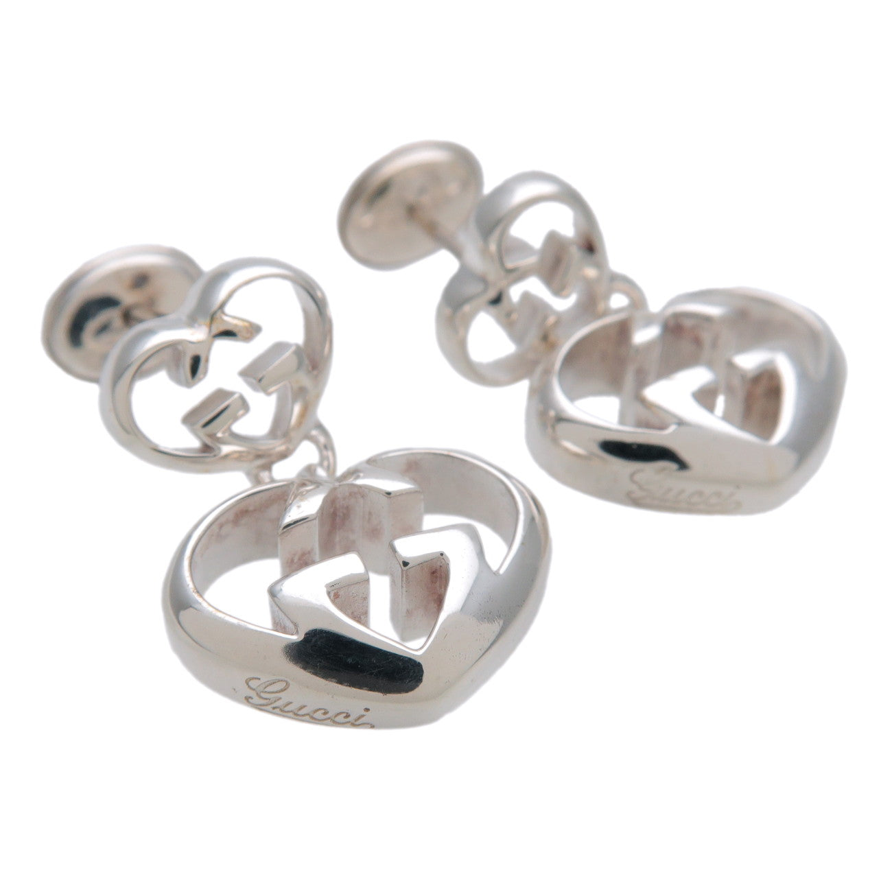 GUCCI Interlocking G Heart Swing Earrings SV925 Silver 246488
