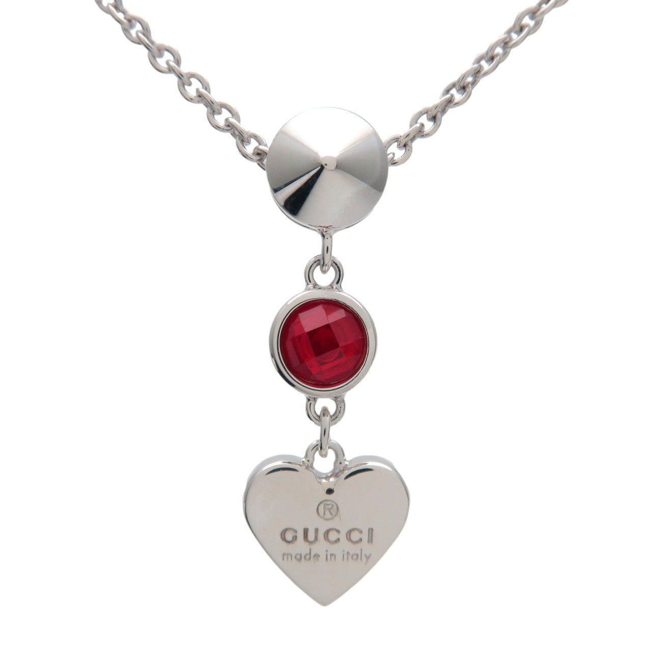 GUCCI Crystal Heart Nacklace SV925 Silver Red 325871