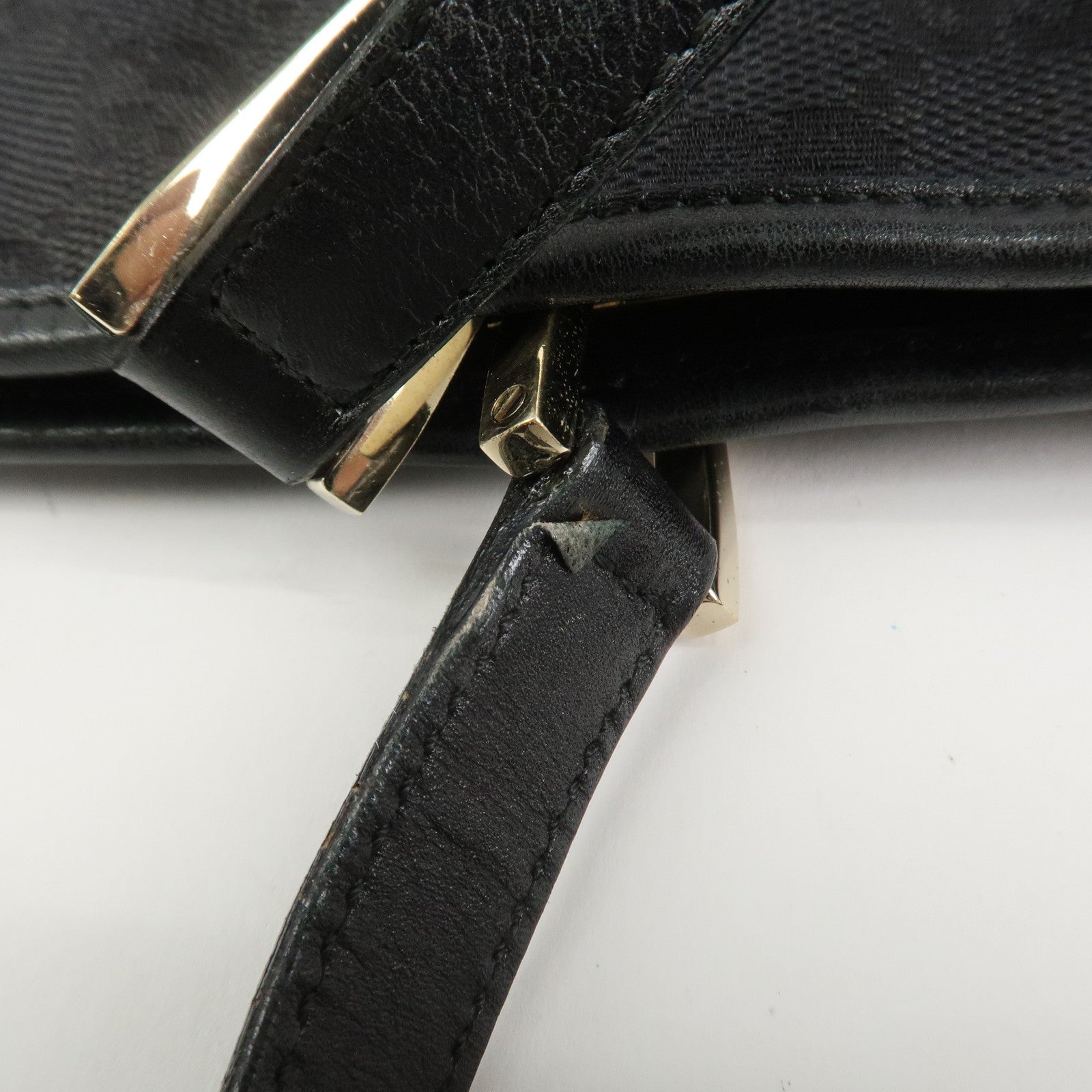 GUCCI GG Canvas Leather Tote Bag Hand Bag Black 002・1098