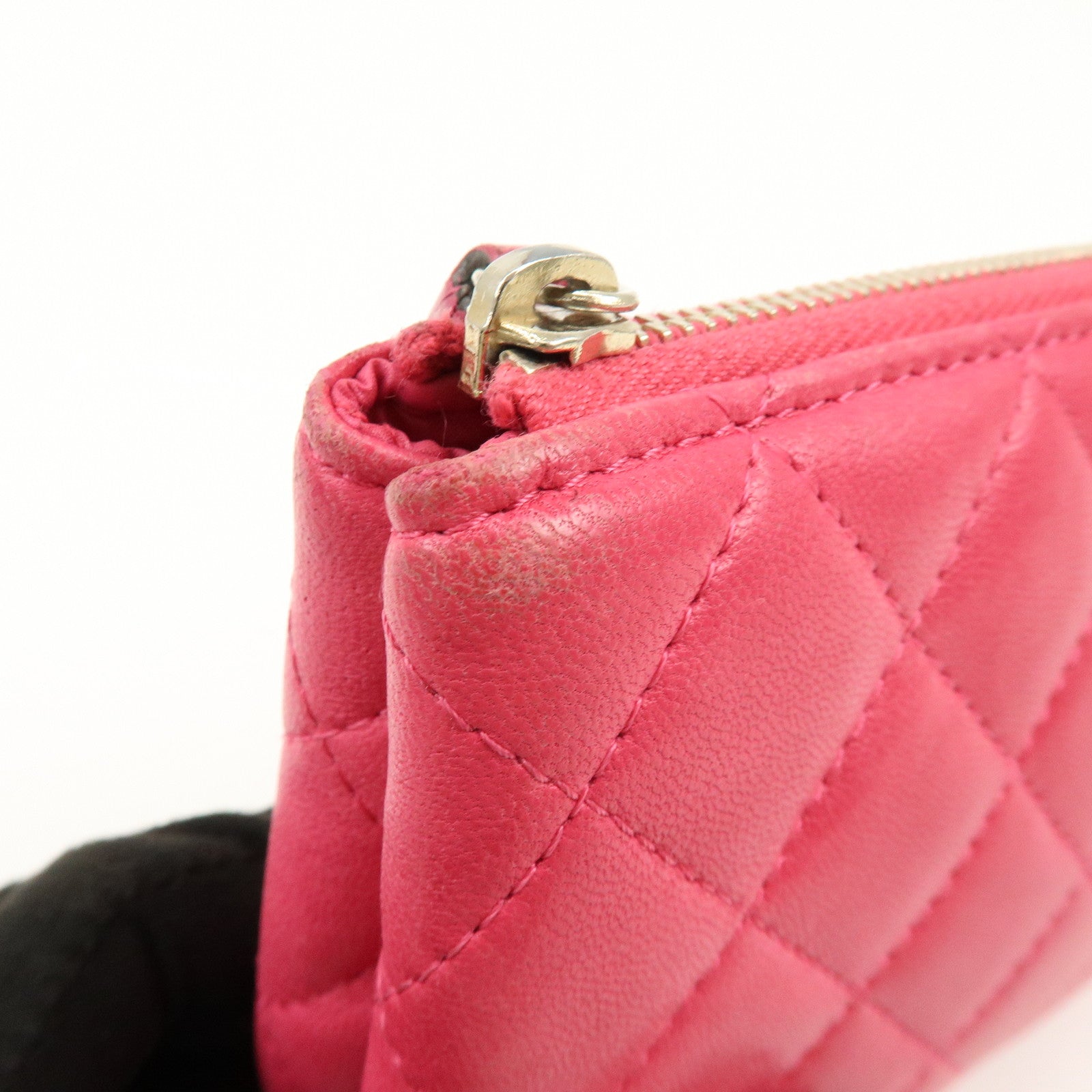 CHANEL Matelasse COCO Mark Lamb Skin Cosmetic Accessory Pouch Pink