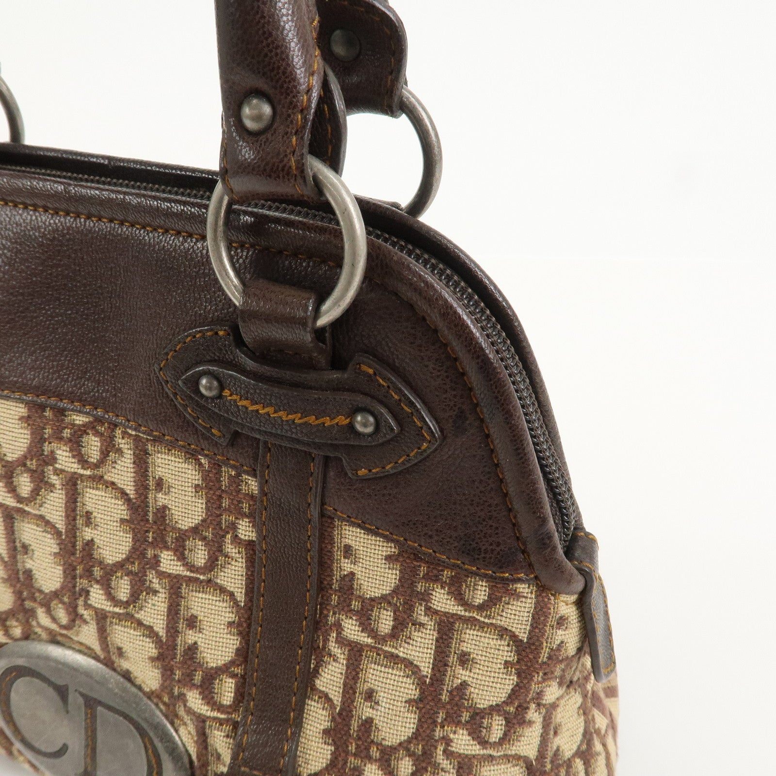 Christian Dior Trotter Canvas Leather Hand Bag Beige Brown