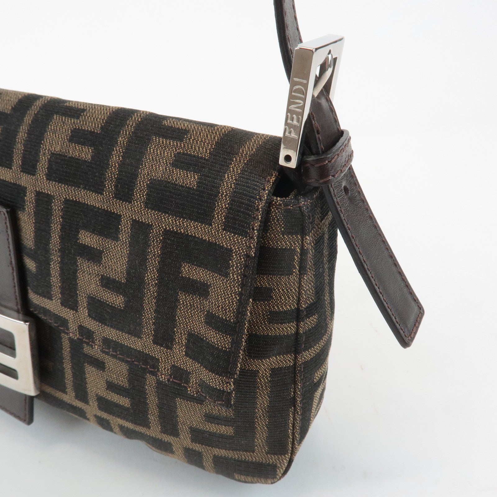 FENDI Zucca Mamma Baguette Canvas Shoulder Bag 26424 Brown Black Used