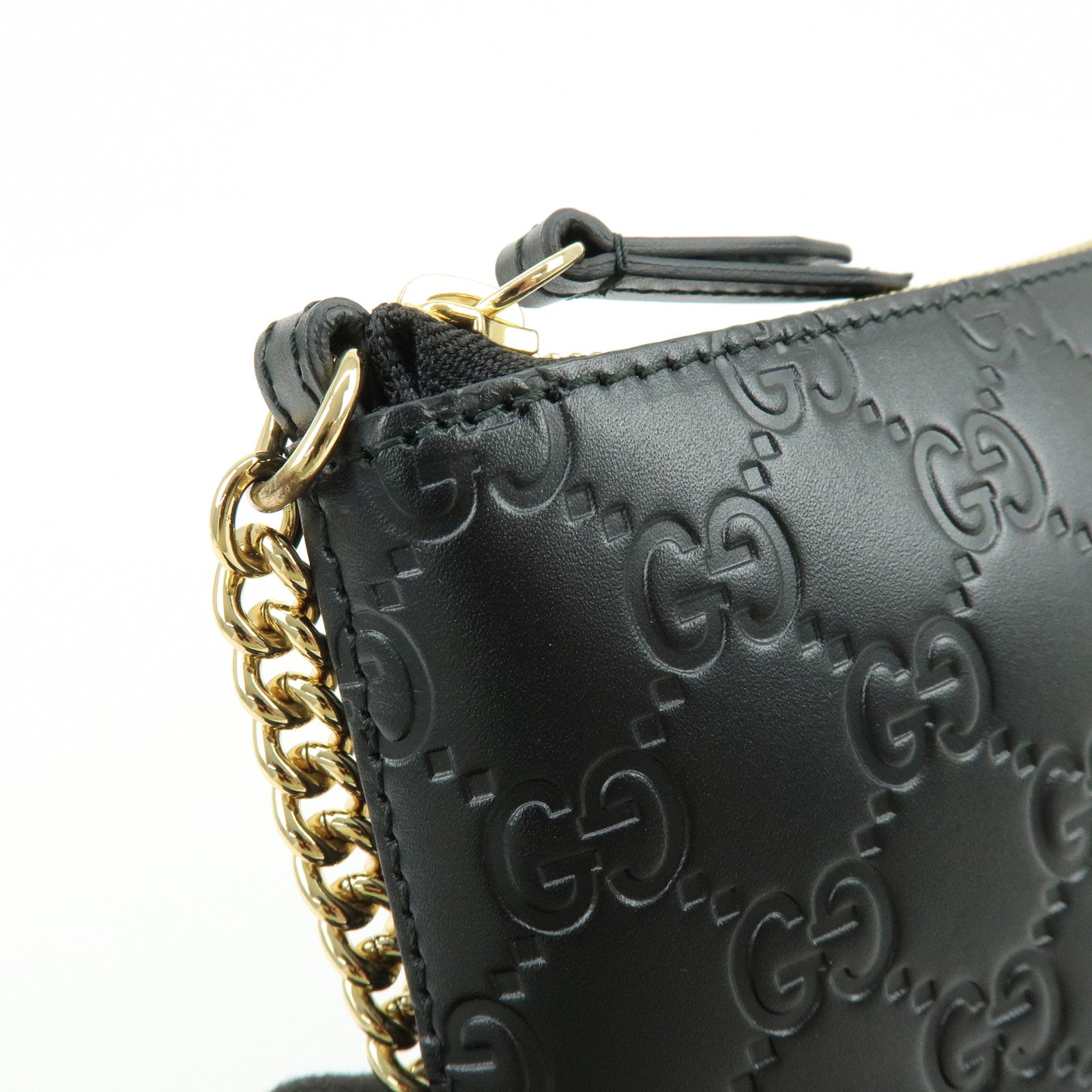GUCCI Guccissima Leather Chain Shoulder Bag Hand Bag Black 428449