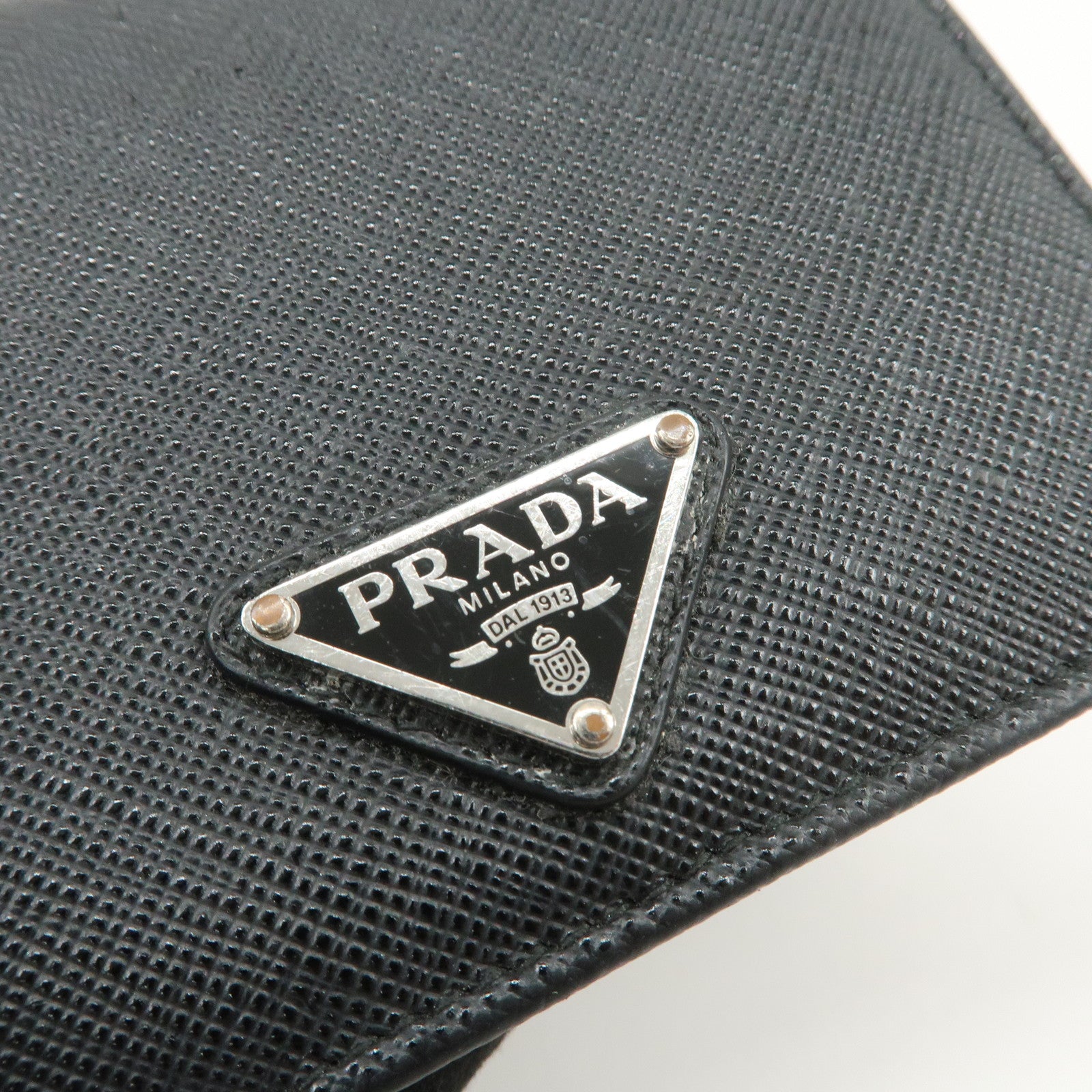 PRADA Triangle Logo Saffiano Leather Bi-Fold Compact Wallet Black