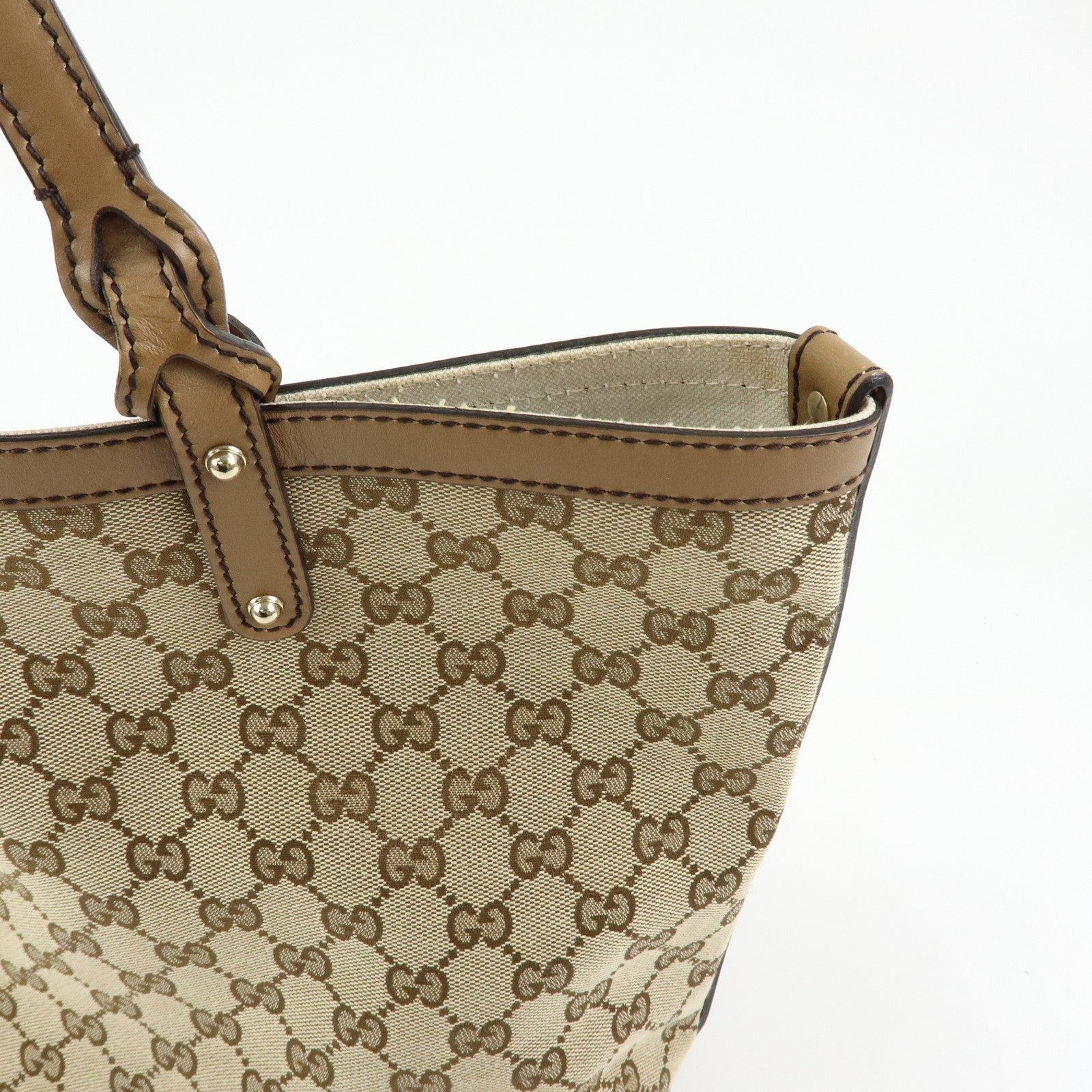 GUCCI GG Canvas Leather Tote Bag Shoulder Bag Beige 247209