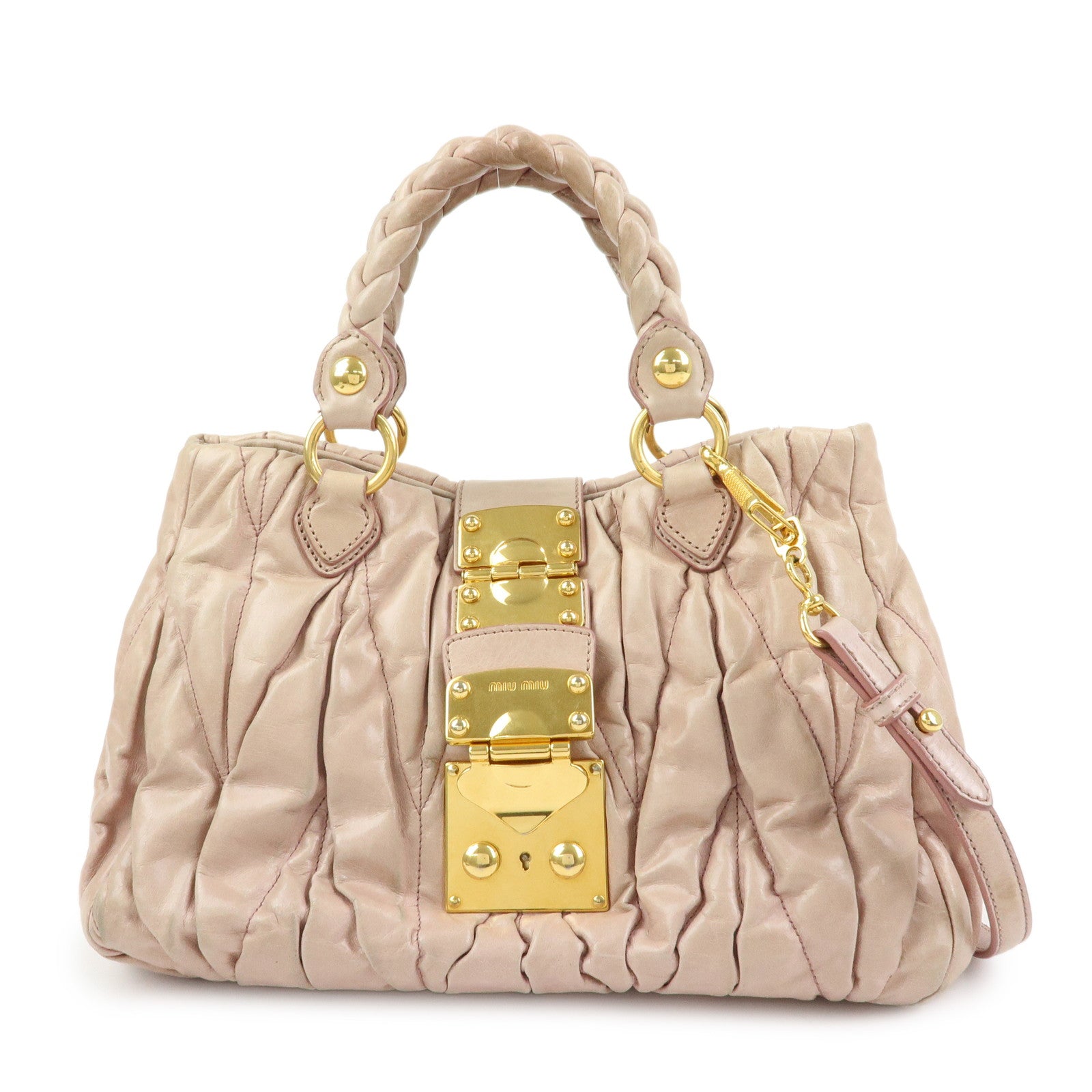 MIU MIU Matelasse 2Way Bag Hand Bag Shoulder Bag Pink Beige