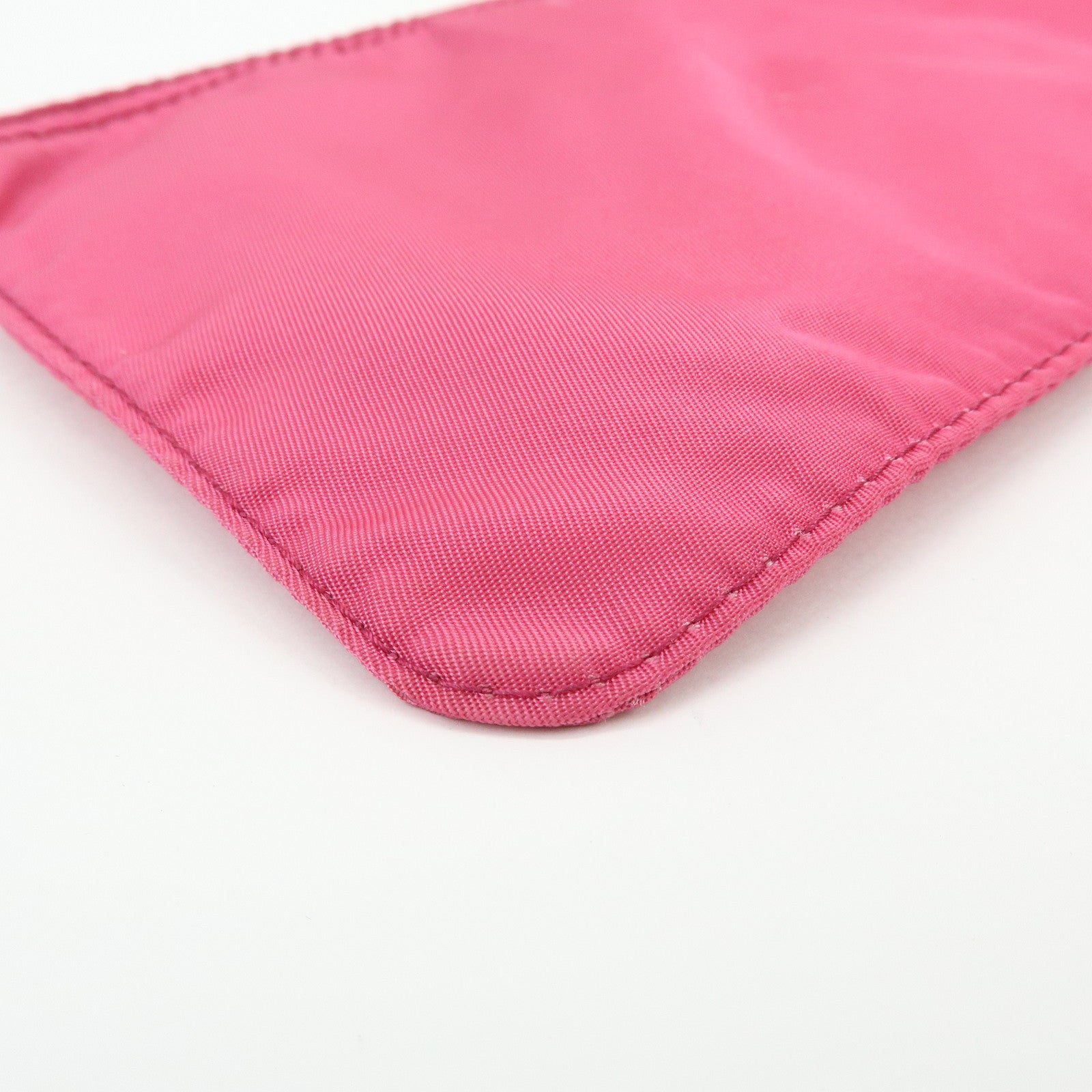 PRADA Triangle Logo Nylon Saffiano Leather Cosmetic Pouch Pink