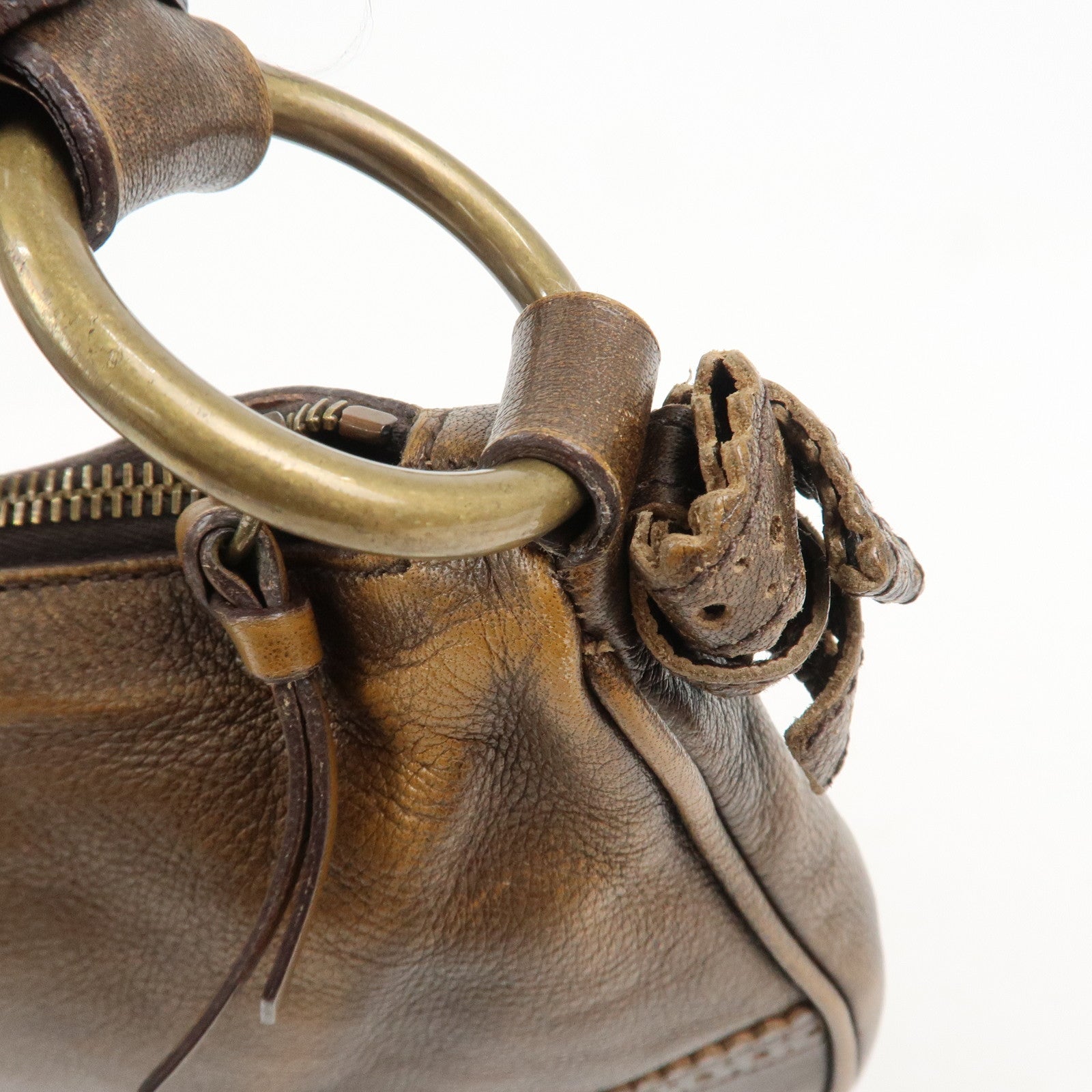 MIU MIU Leather Ribbon Hand Bag Shoulder Bag Dark Brown