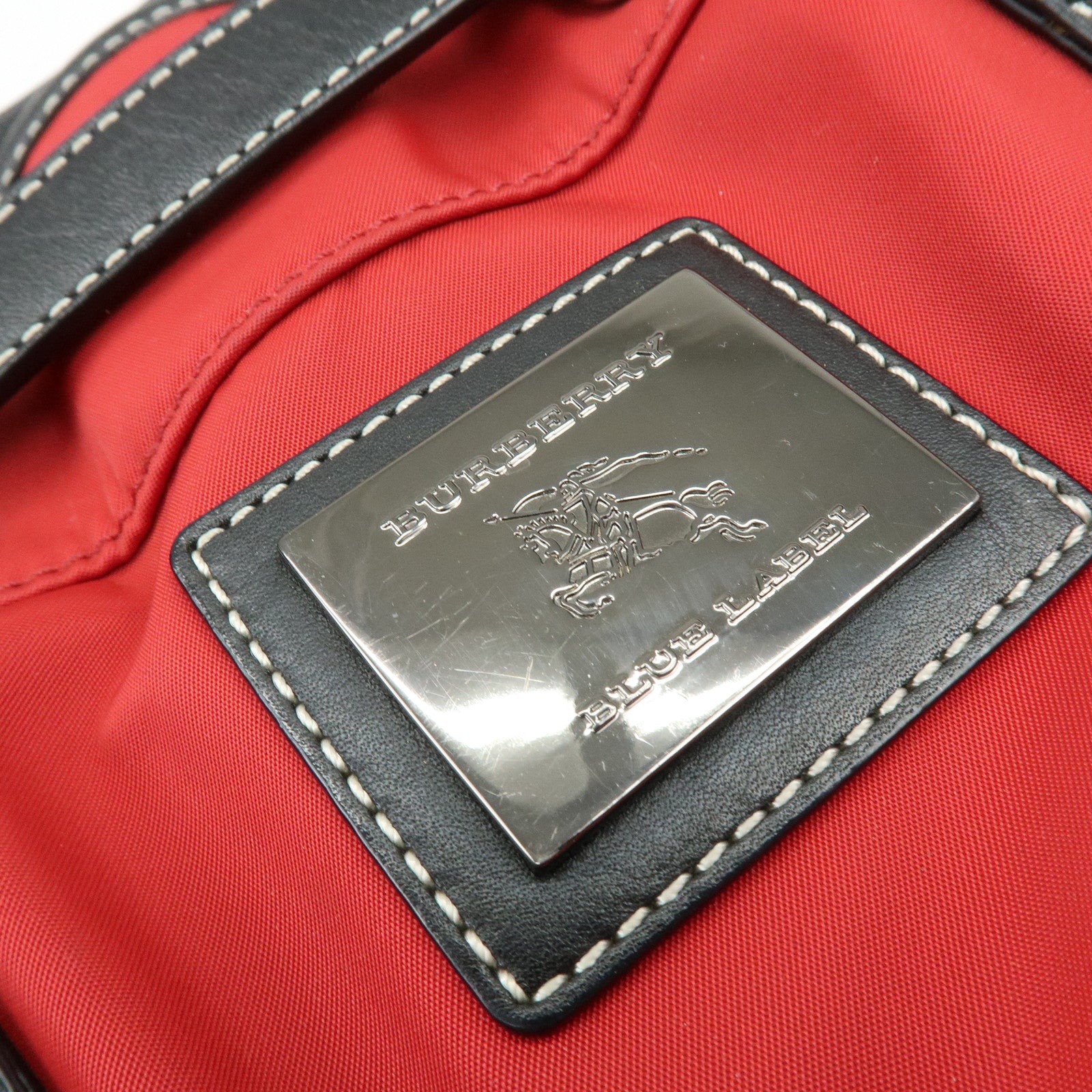 BURBERRY Blue Label Nova Plaid Nylon Leather Tote Bag Red Black