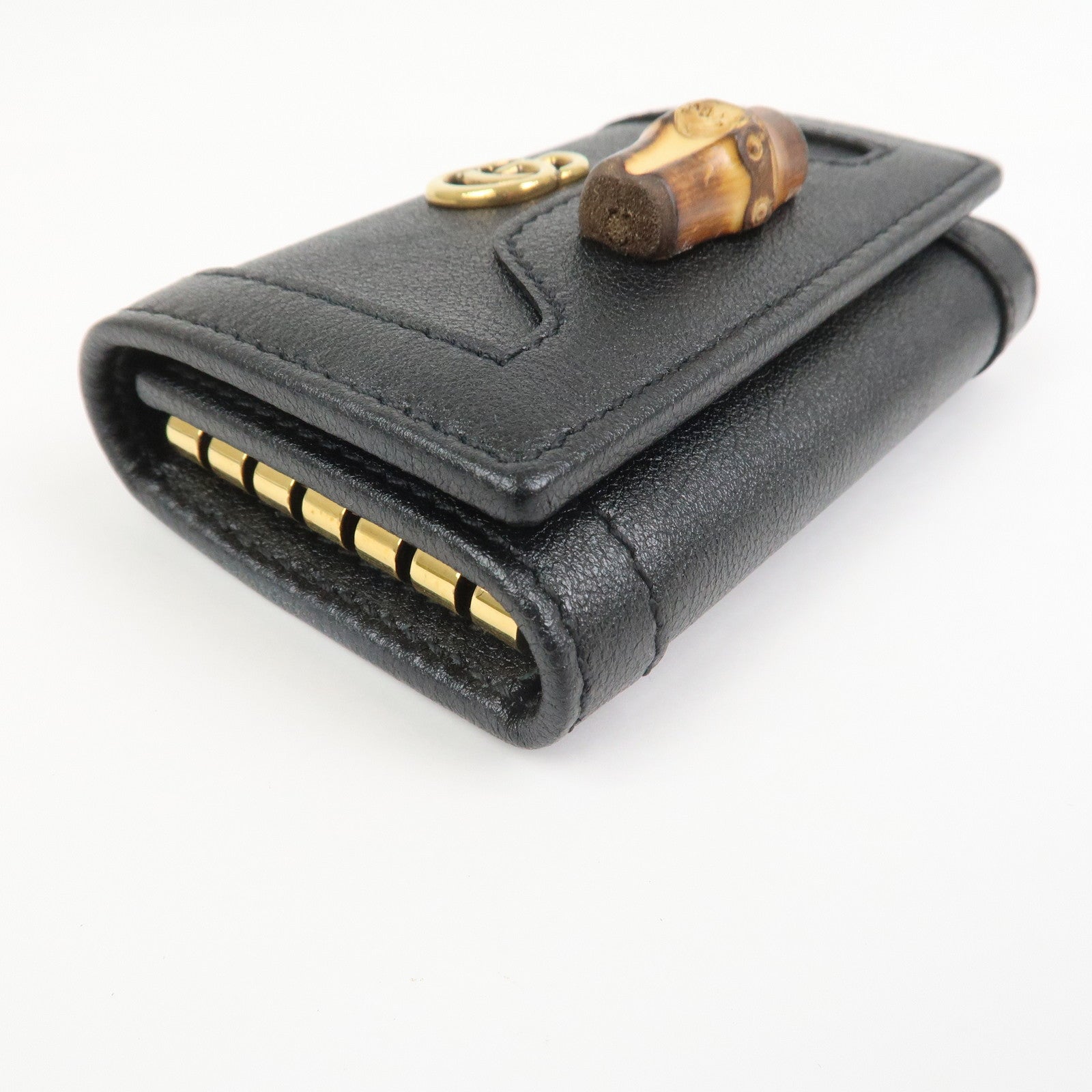 GUCCI GG Marmont Bamboo Leather 6 Key Rings Key Case Black 658636