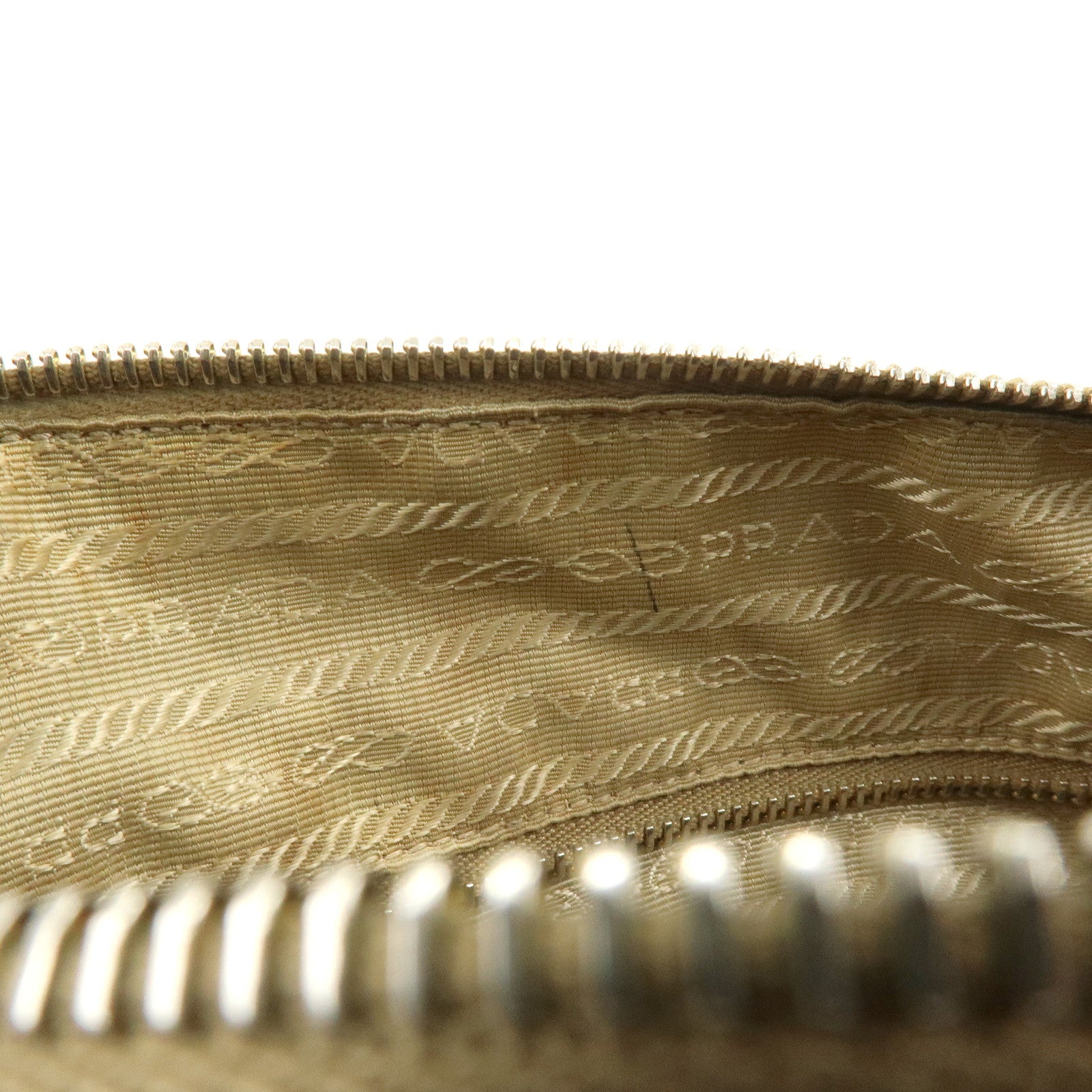 PRADA Triangle Logo Saffiano Leather Punched Boston Bag Beige