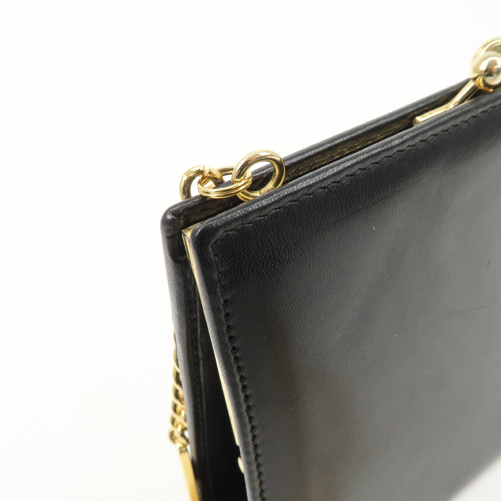 Ferragamo Vara Leather Ribbon Mini Chain Shoulder Bag Black Used