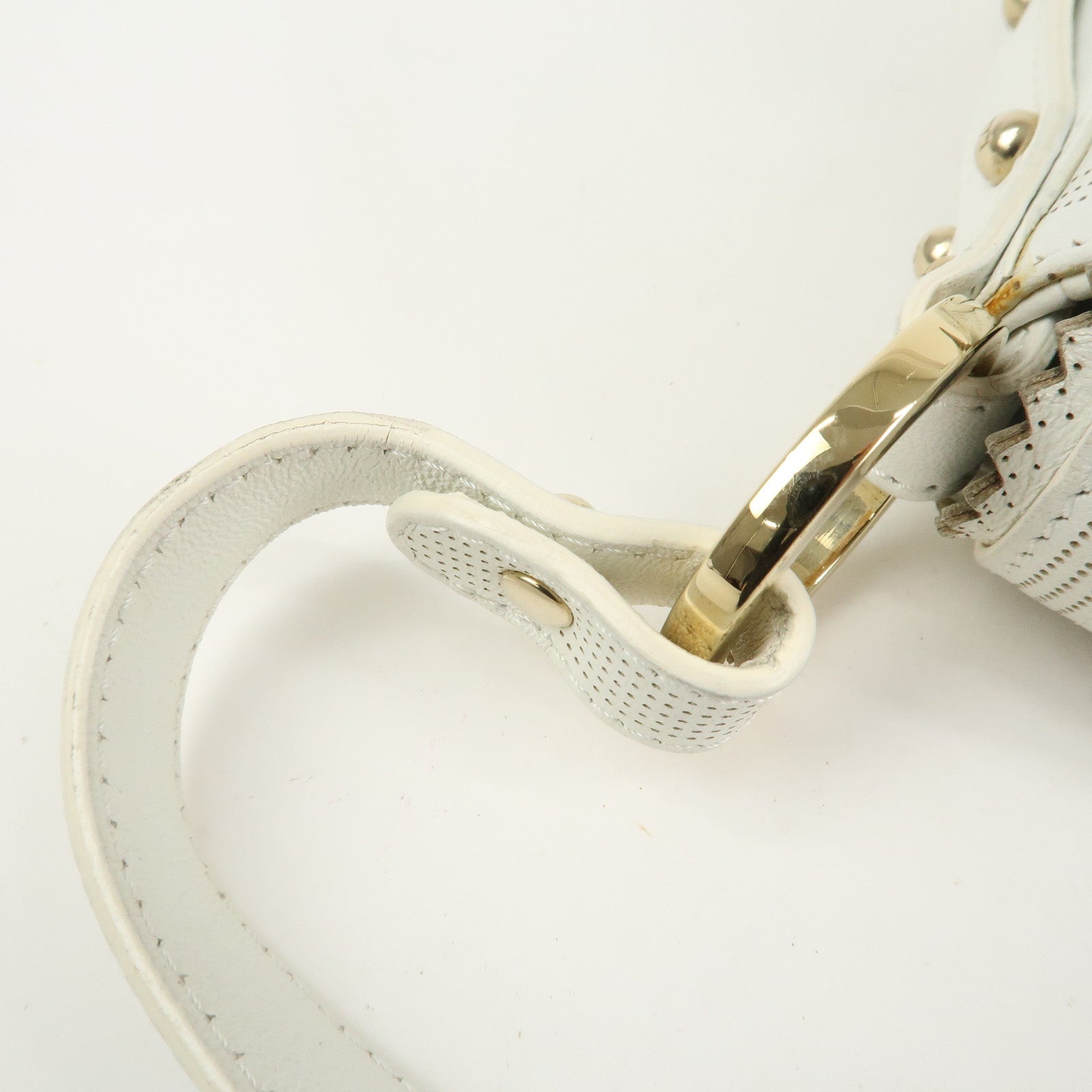 FENDI Zucca Logo Leather Shoulder Bag Hand Bag White 8BR445