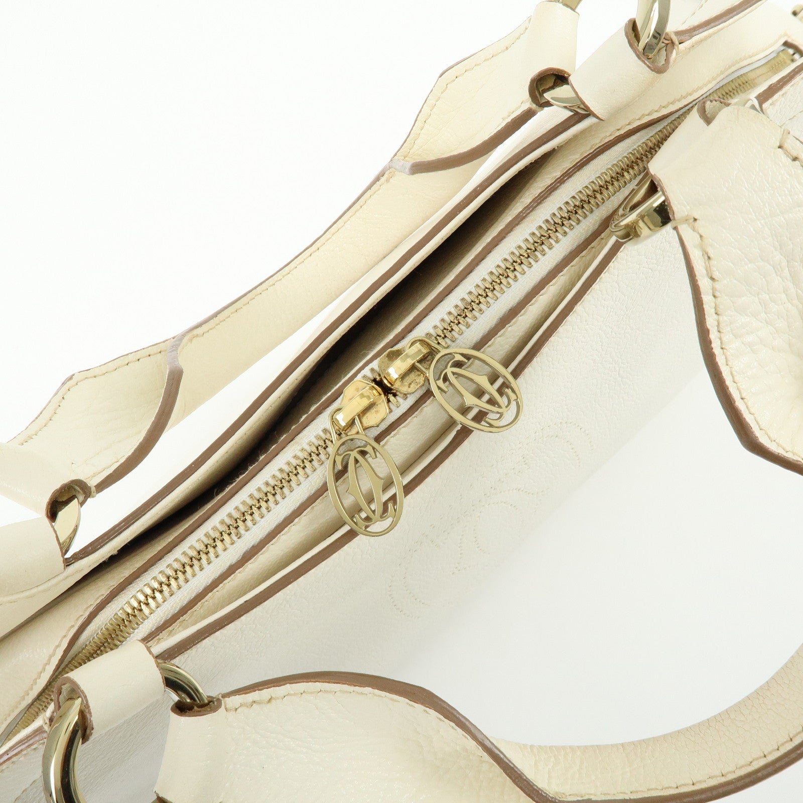 Cartier Marcello Leather 2Way Bag Shoulder Bag Hand Bag Ivory