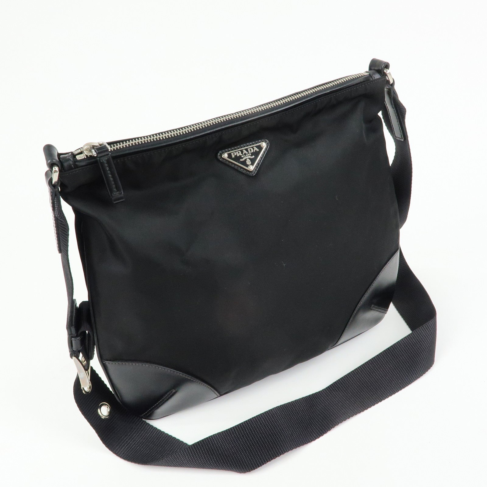 PRADA Triangle Logo Nylon Shoulder Crossbody Bag Black BT0326