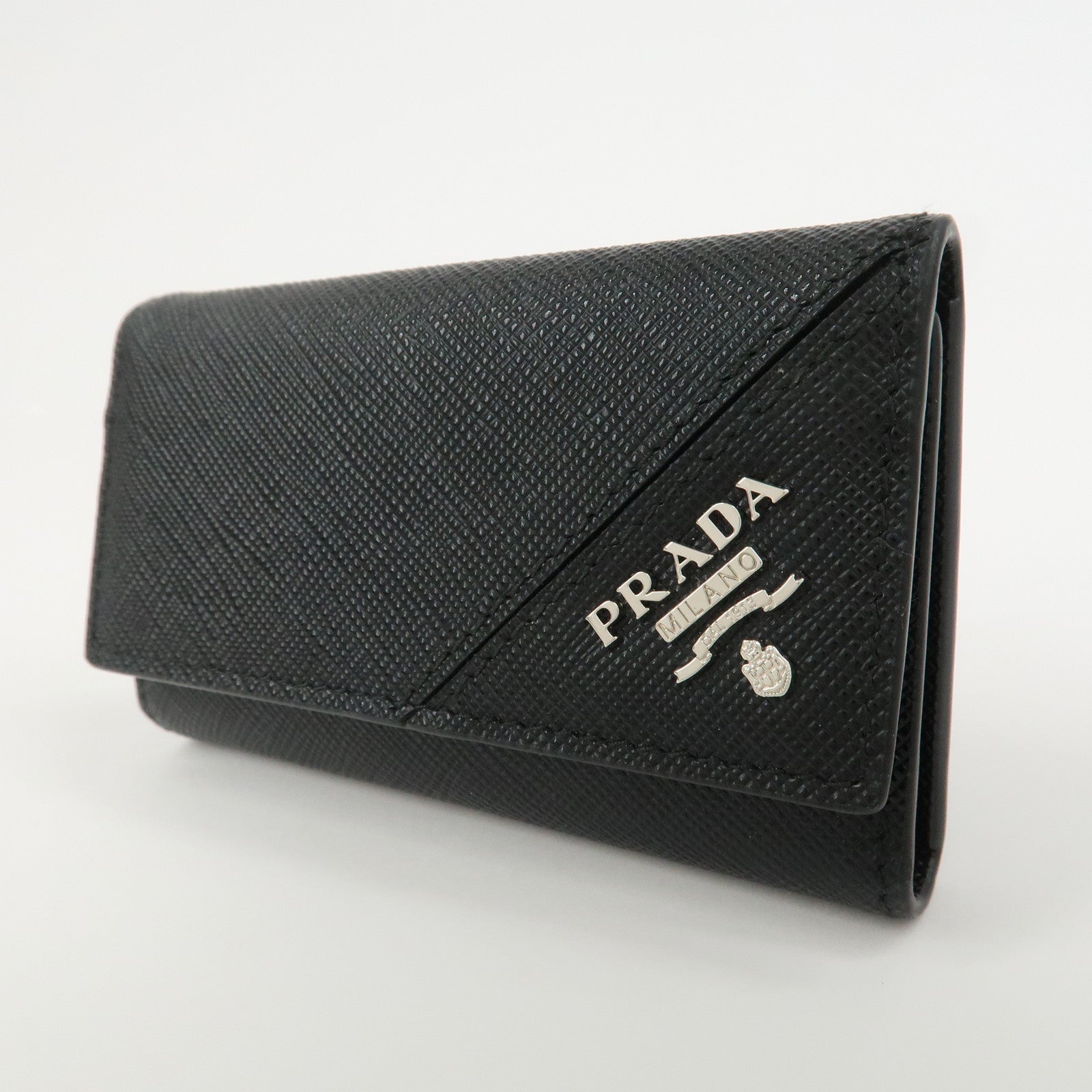 PRADA Logo Saffiano Leather 6 Rings Key Case Black 2PG222