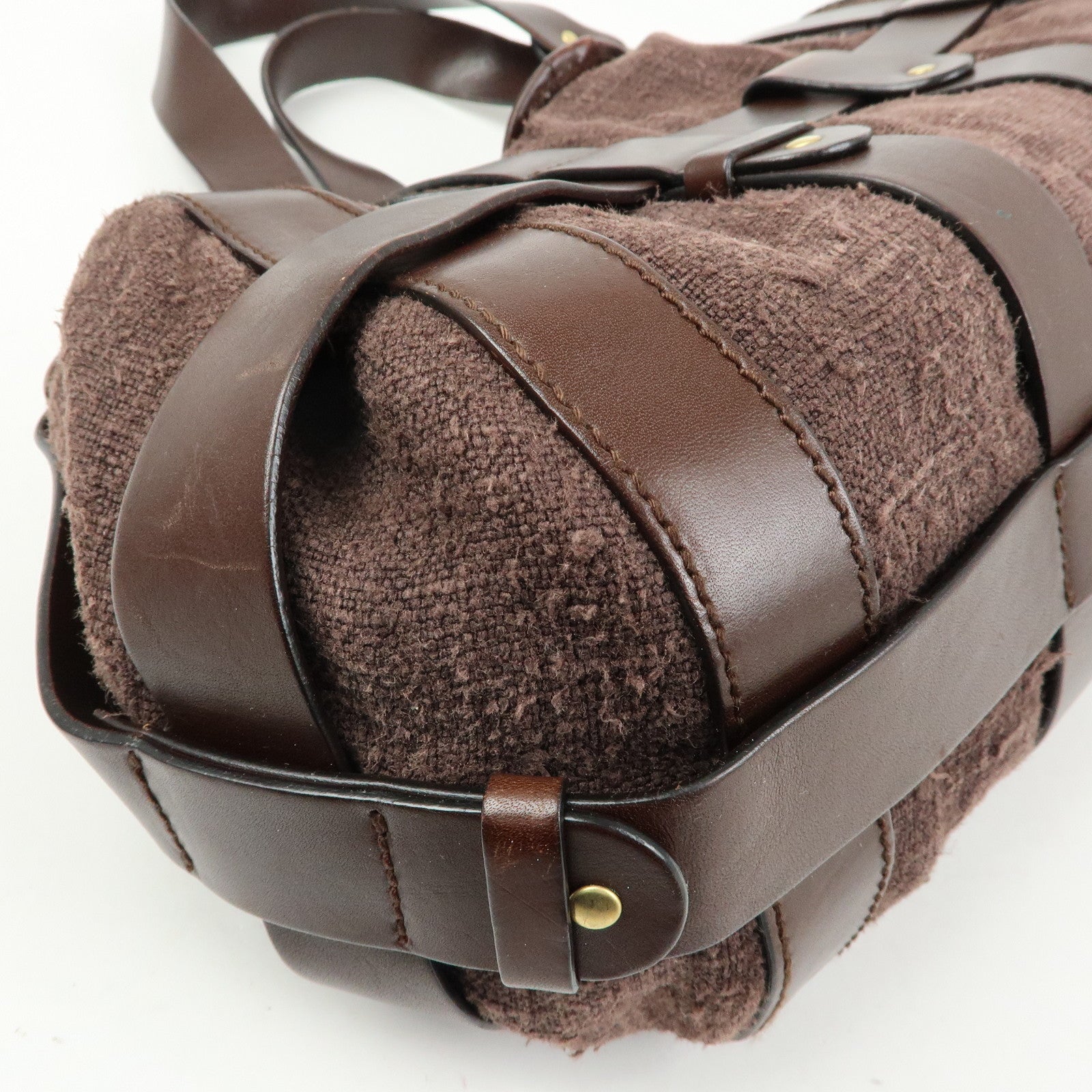 Chloe Kerala Canvas Leather Boston Bag Hand Bag Brown