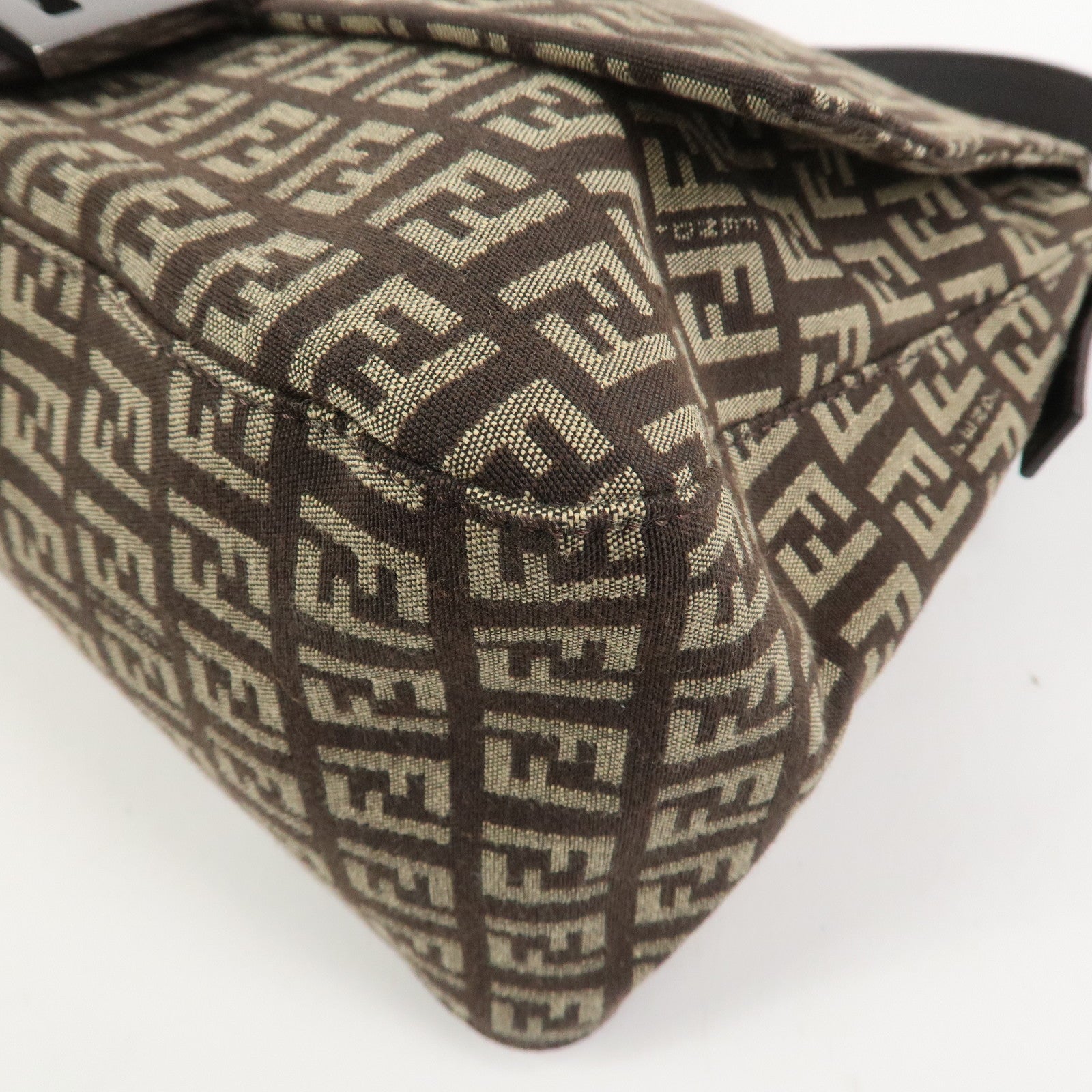 FENDI Mamma Baguette Zucchino Shoulder Bag Brown Beige 8BR001