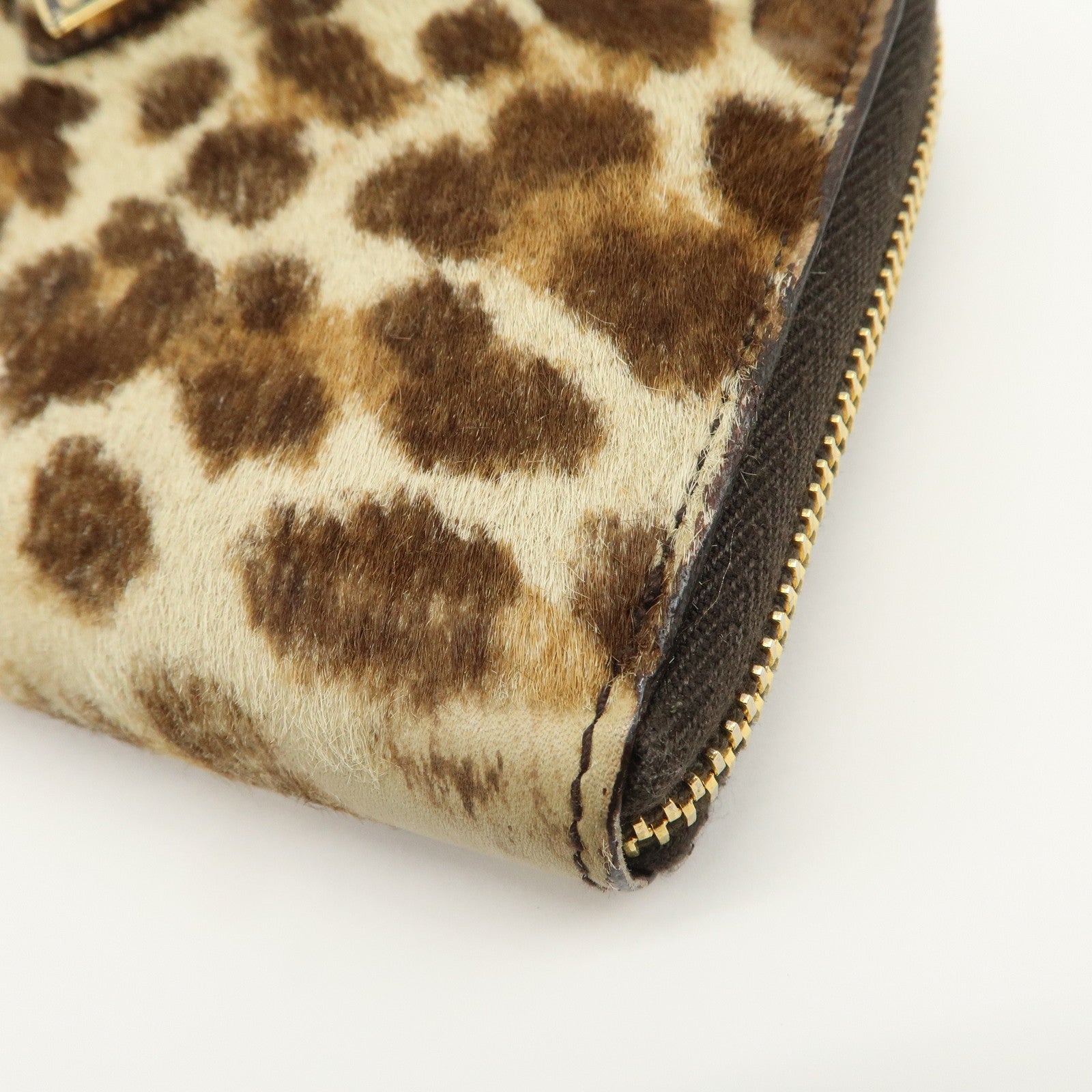 PRADA Unborn Calf Leather Round Zippy Wallet Beige Brown 1M0506