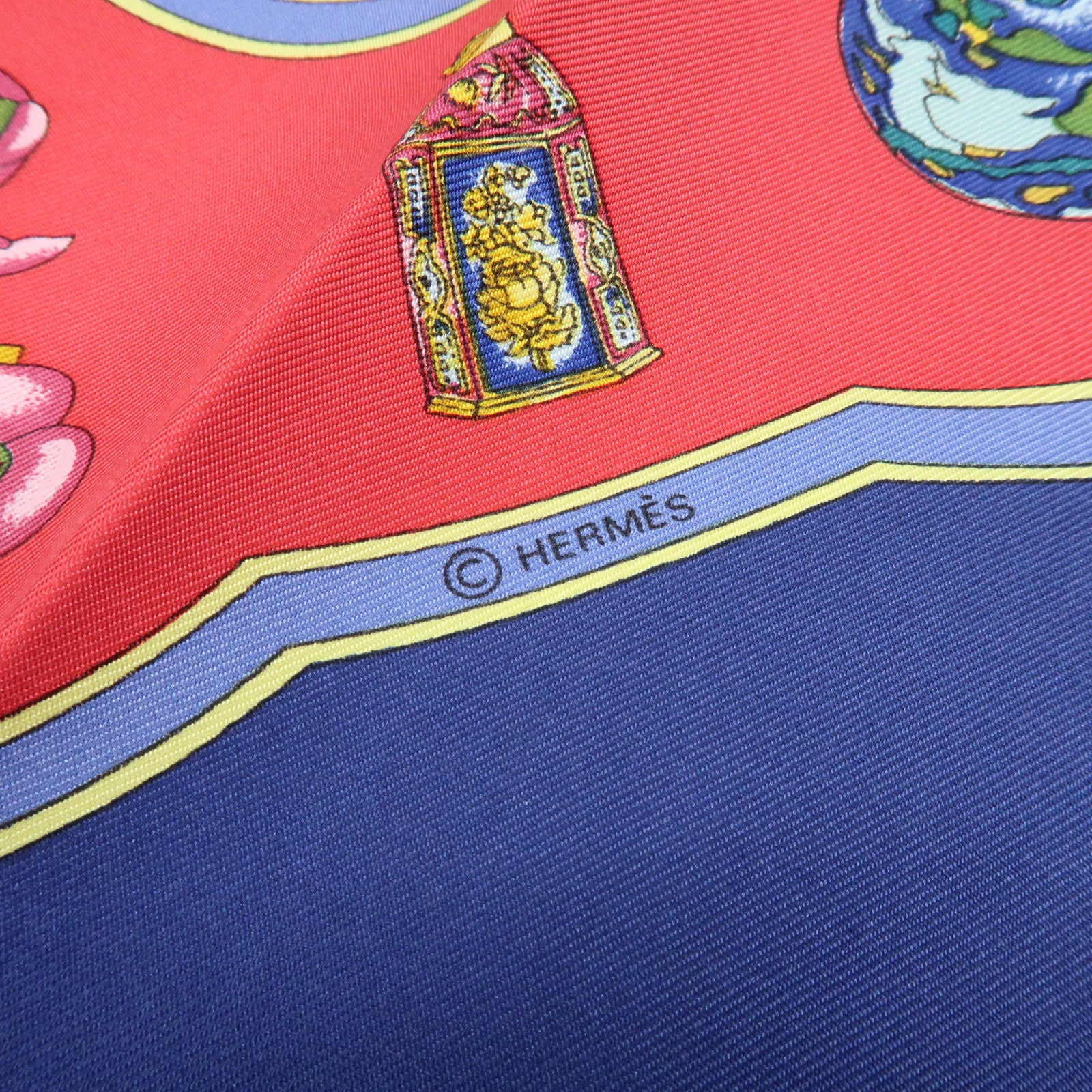 HERMES Carre 45 Set of 2 Silk 100% Scarf Red Navy Gray