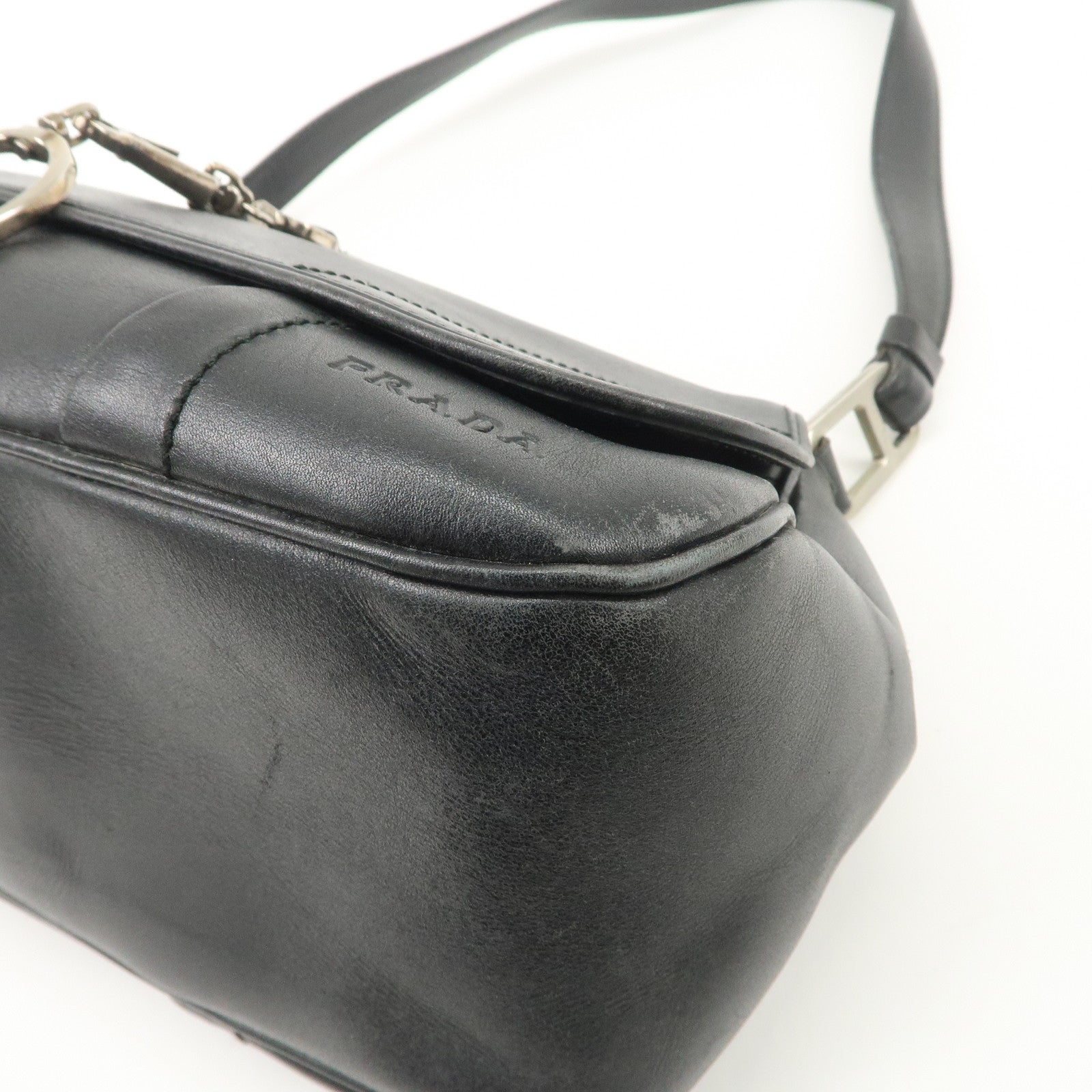 PRADA Leather Shoulder Bag Hand Bag Black
