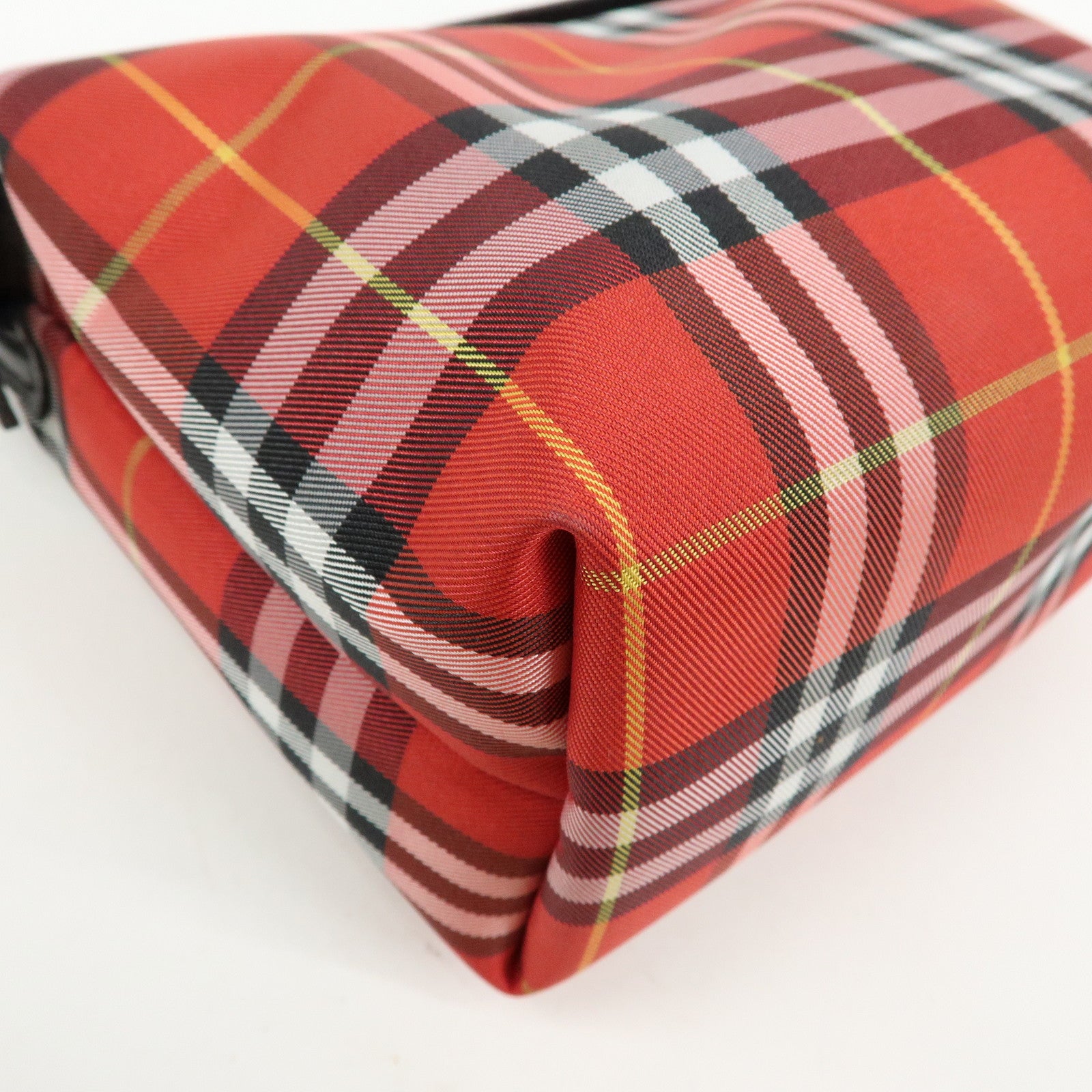 BURBERRY Canvas Plaid Leather Mini Hand Bag Red