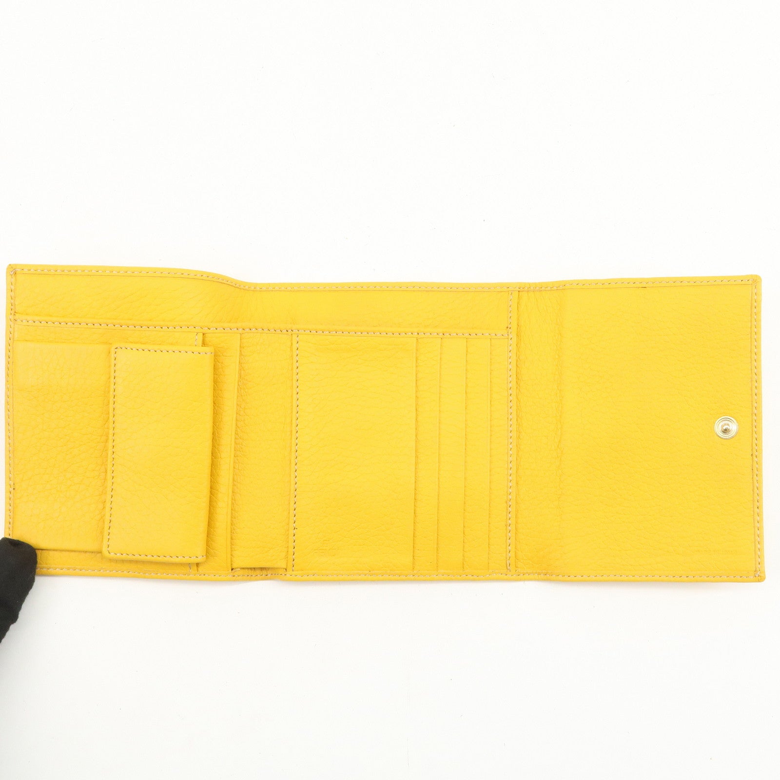 FENDI Zucchino Canvas Leather Tri-fold Compact Wallet Yellow 8M0177