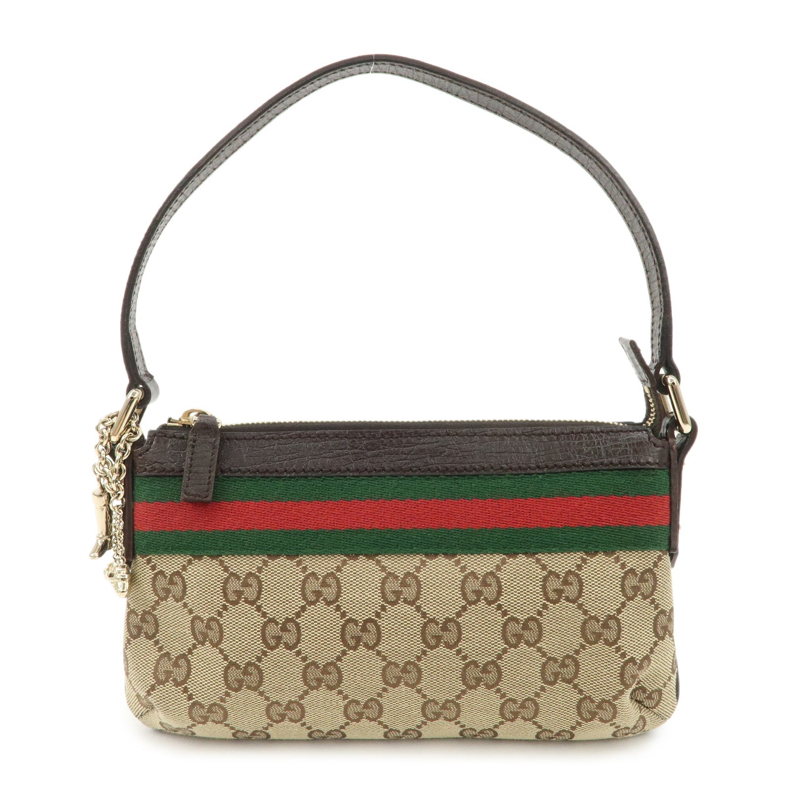 GUCCI Sherry GG Canvas Leather Hand Bag Pouch Boots Bag Charm 145970 Used