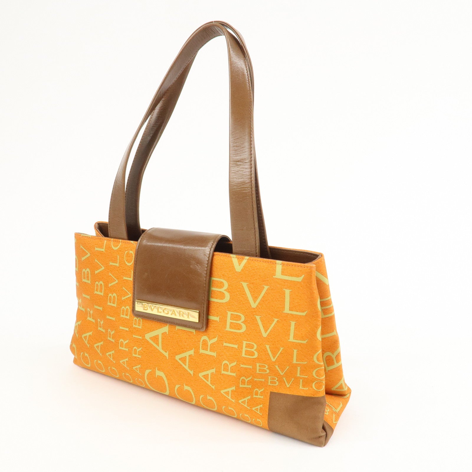 BVLGARI Logo Mania Nylon Leather Shoulder Bag Orange Brown RV EREM