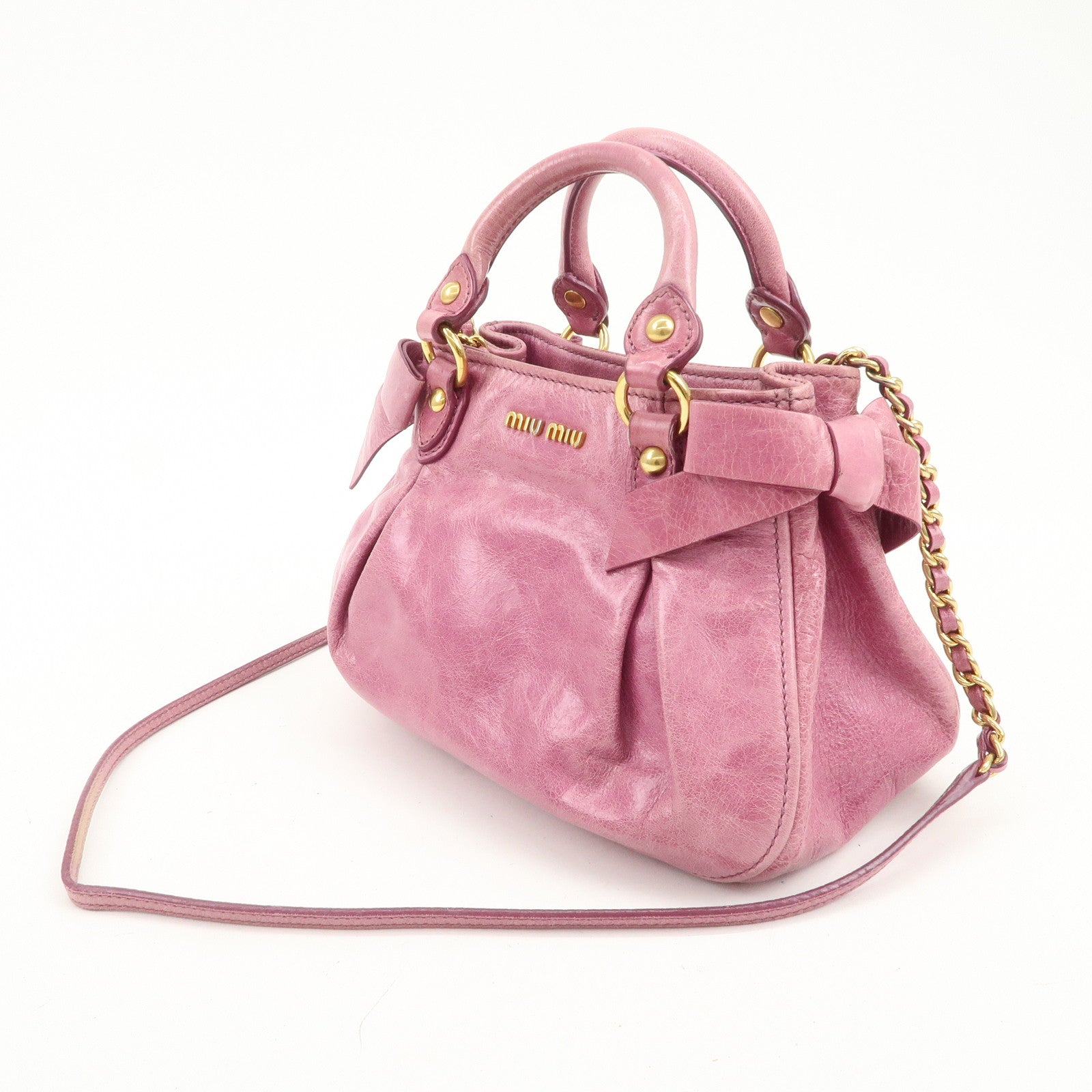 MIU MIU Leather Side Ribbon 2Way Bag Hand Bag Shoulder Bag