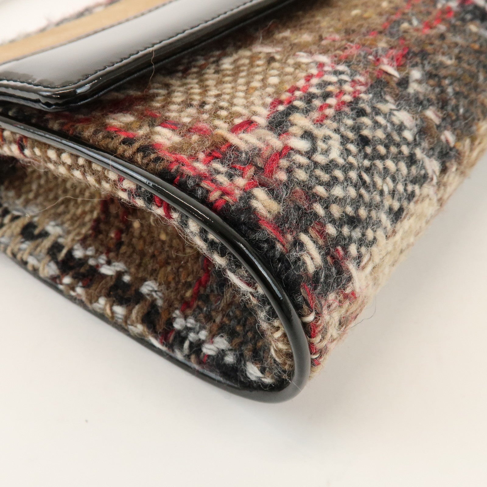 BURBERRY Tweed Patent Leather Suede Shoulder Bag Plaid Beige Black
