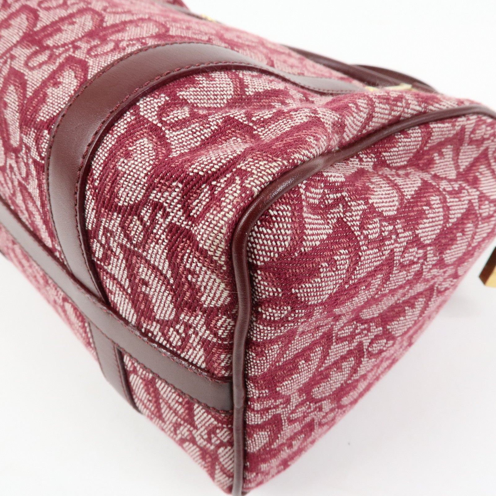 Christian Dior Trotter Jacquard Leather Boston Bag Burgundy