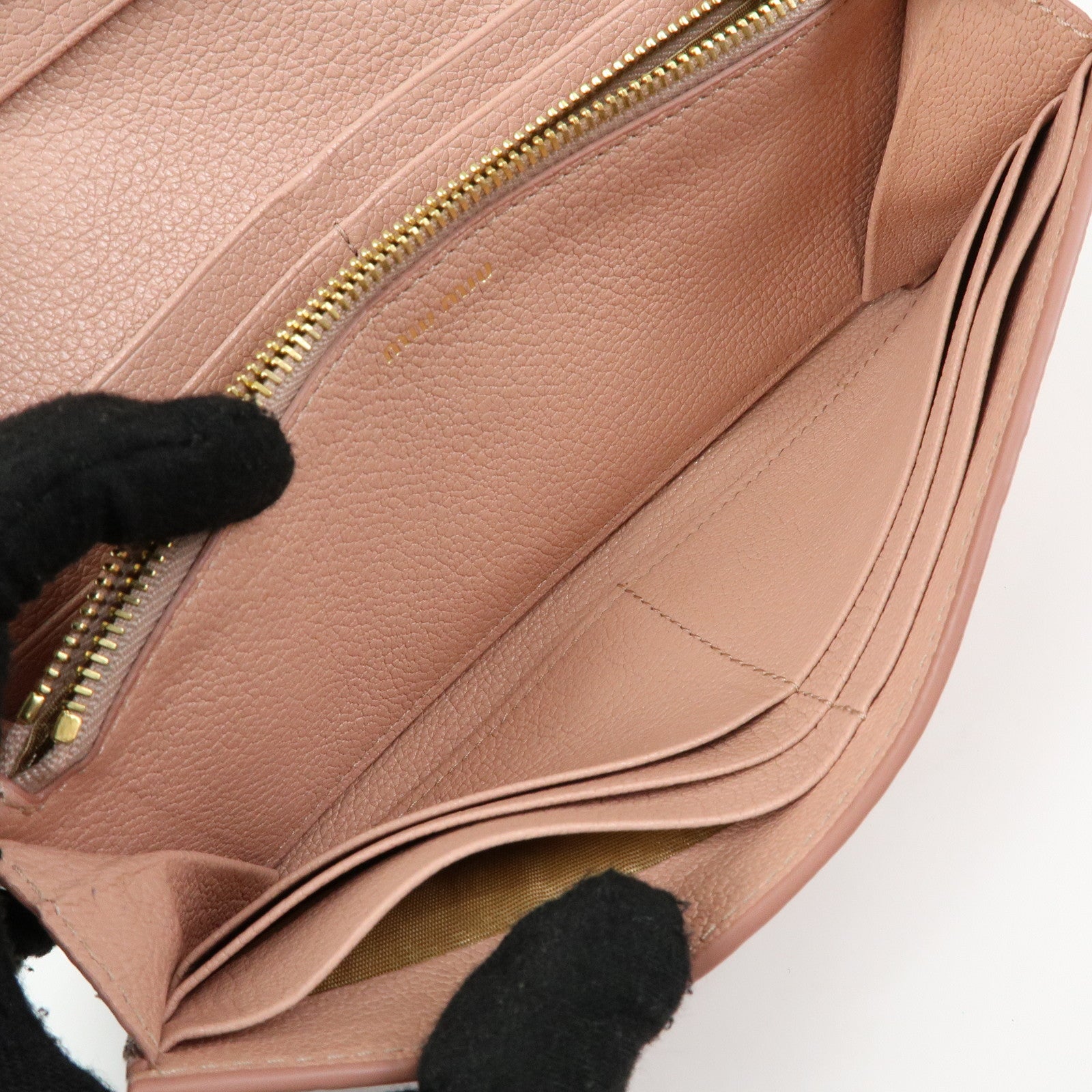 MIU MIU Madras Leather Ribbon Bi-fold Long Wallet Pink 5MH109