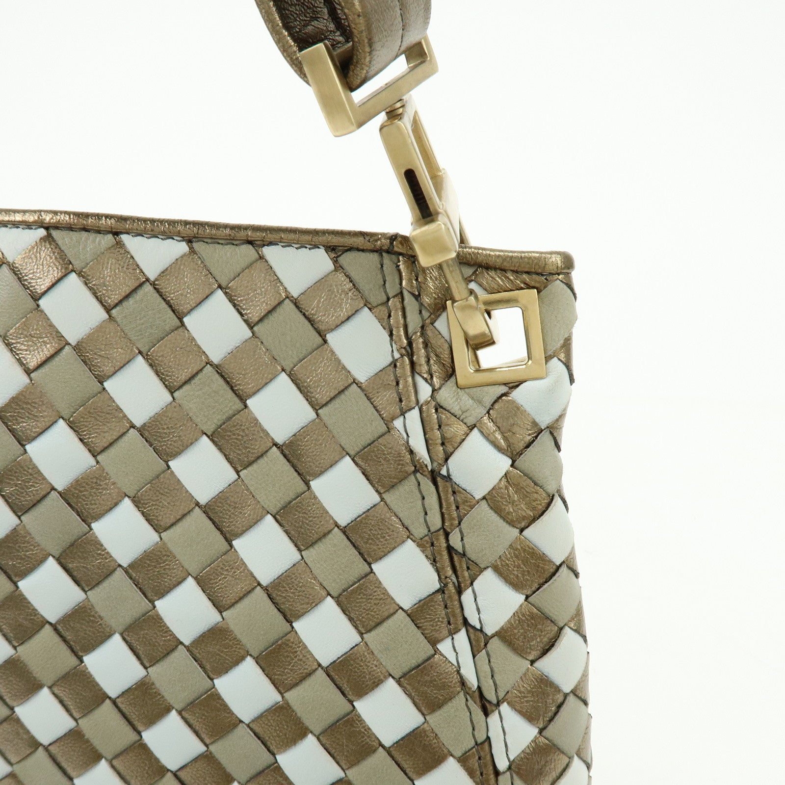 BOTTEGA VENETA Intrecciato Leather Shoulder Bag Gold Blue 101001