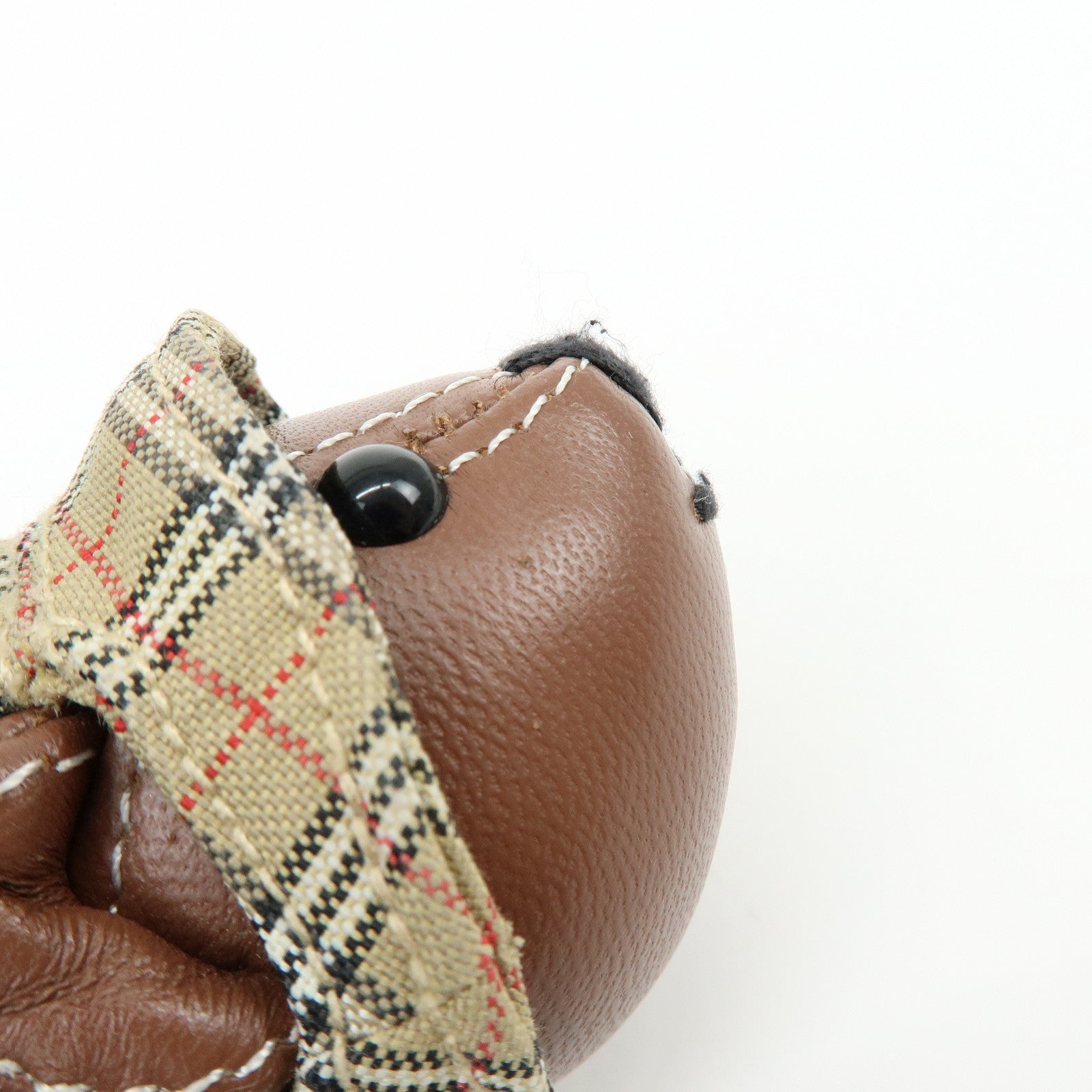 BURBERRY Nova Plaid Bear Motif Leather Canvas Bag Charm Key Chain