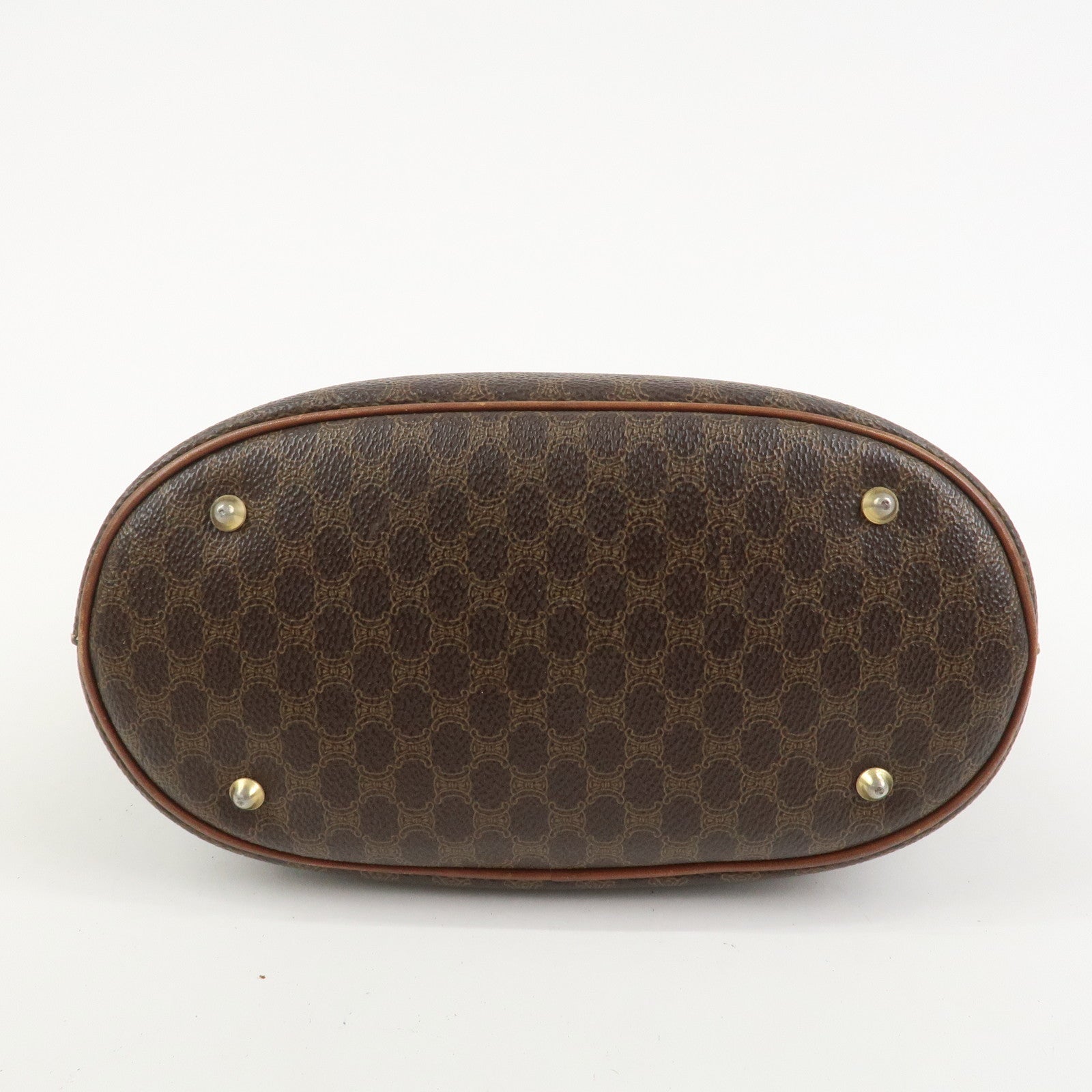 CELINE Macadam PVC Canvas Leather Tote Bag Hand Bag Brown