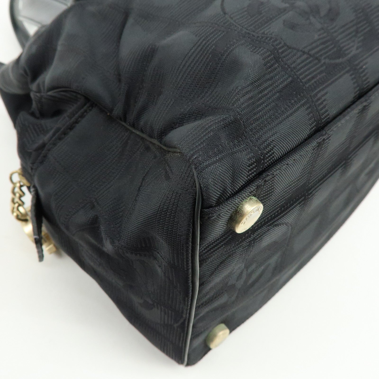 CHANEL New Travel Line Nylon Jacquard Leather Hand Bag Black