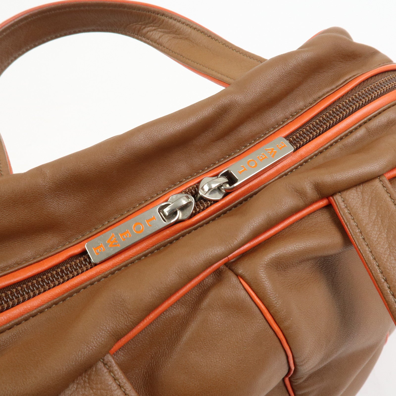 LOEWE Logo Nappa Leather Mini Hand Bag Boston Bag Brown
