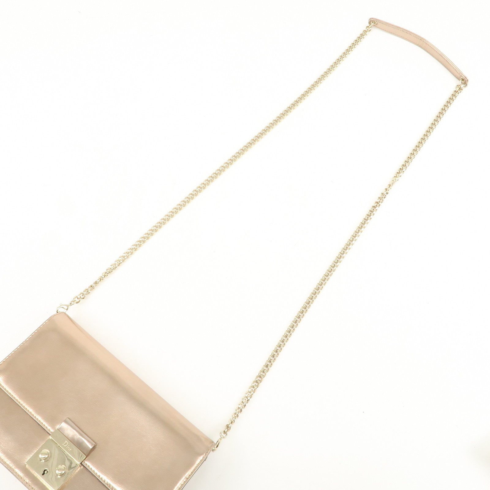 Christian Dior Patent Leather Chain Shoulder Bag Metallic Pink Used