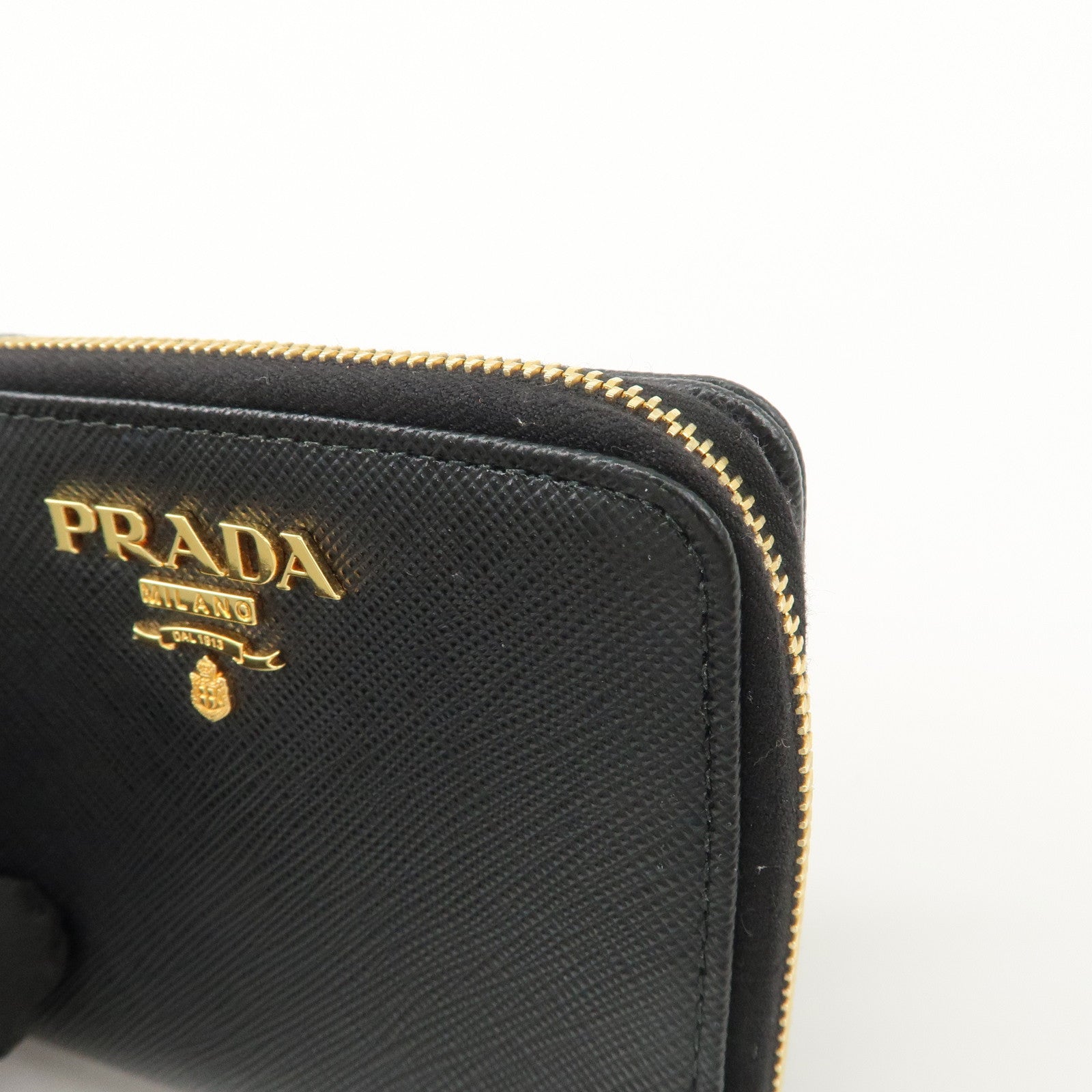 PRADA Logo Saffiano Leather Round Zippy Wallet Black 1MM268