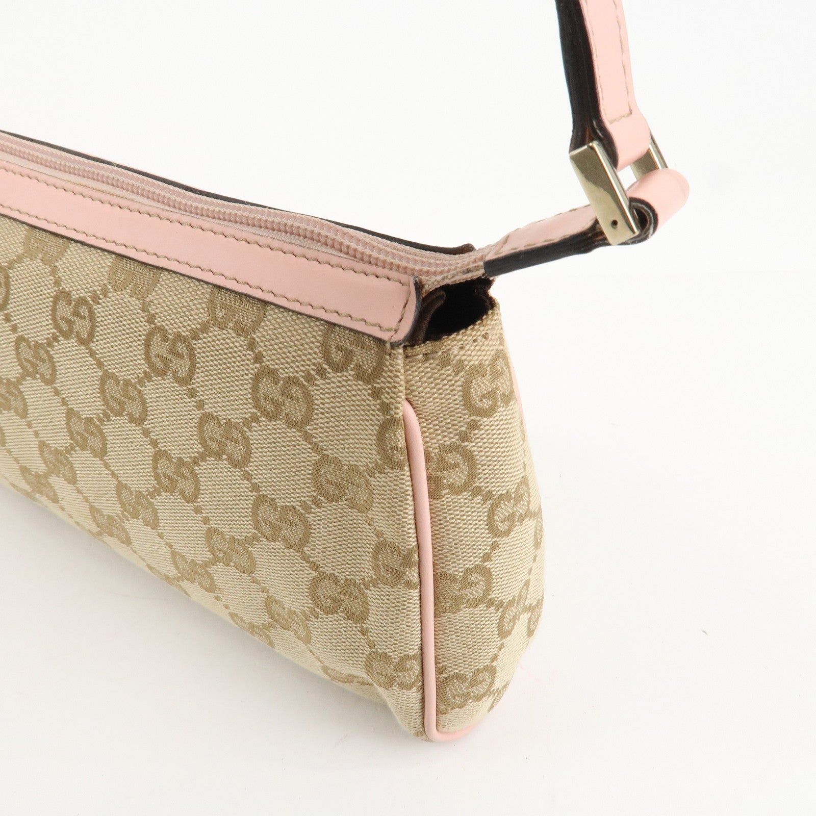 GUCCI Abbey GG Canvas Leather Hand Bag Pouch Pink Beige 145750 Used