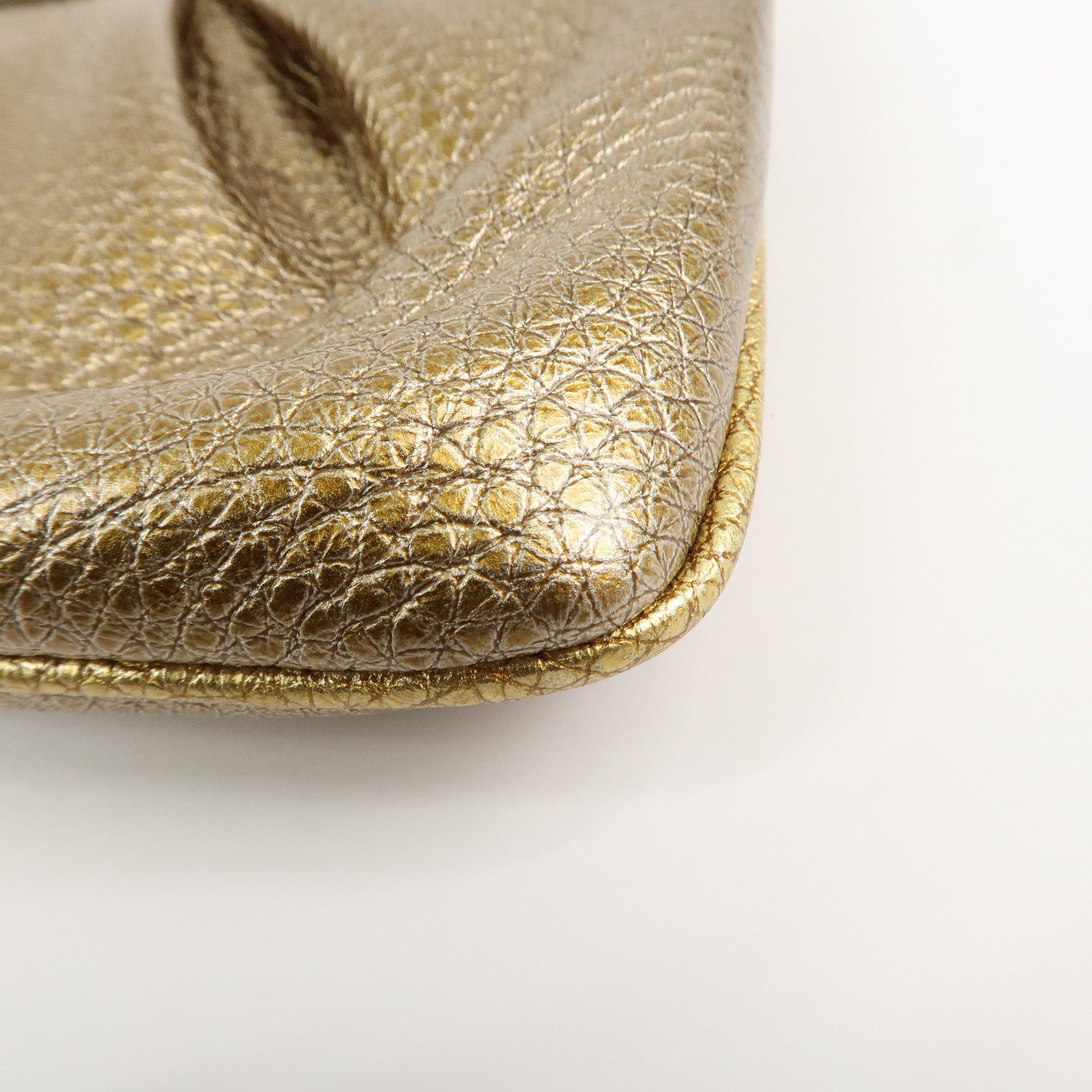 FENDI Leather Accessory Pouch Hand Bag Shoulder Bag Gold 8BR566