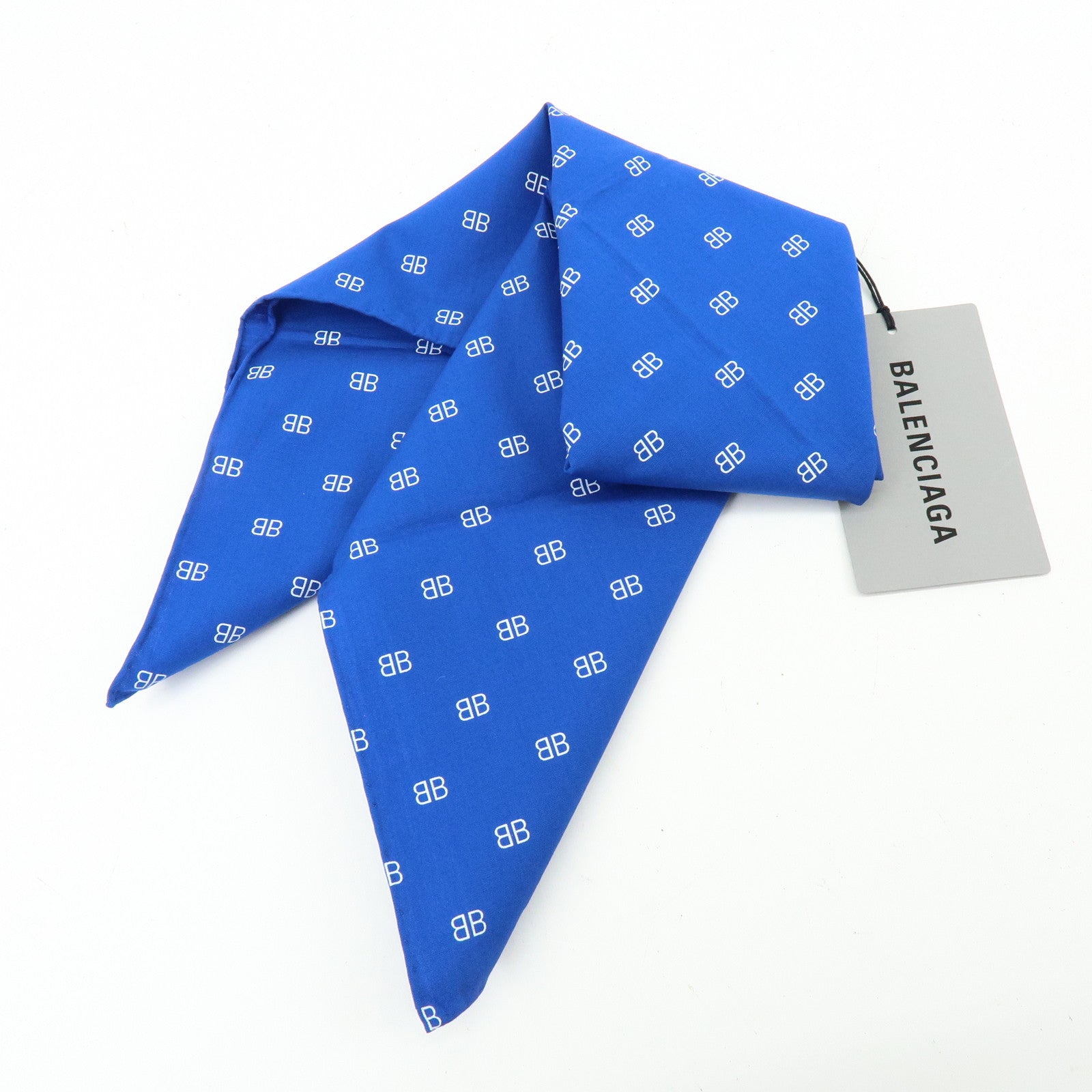 BALENCIAGA BB Logo Cotton 100% Scarf Tokyo Limited Blue